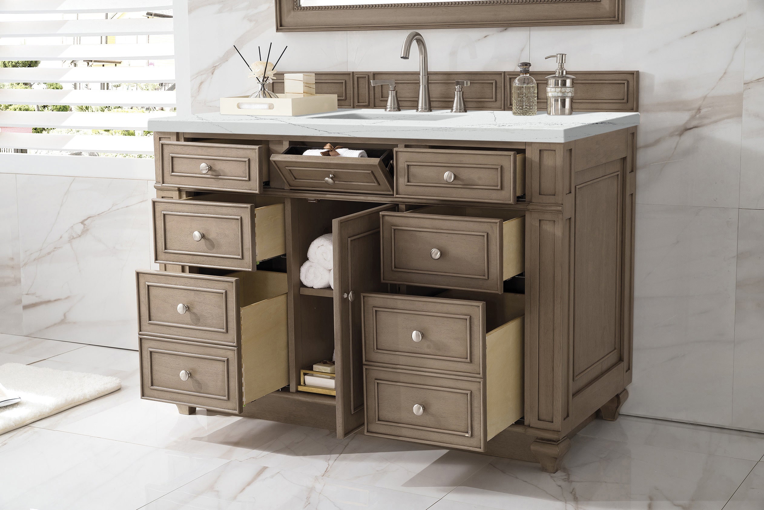 James Martin Bristol 48" Single Vanity in Whitewashed Walnut with 3cm Countertop