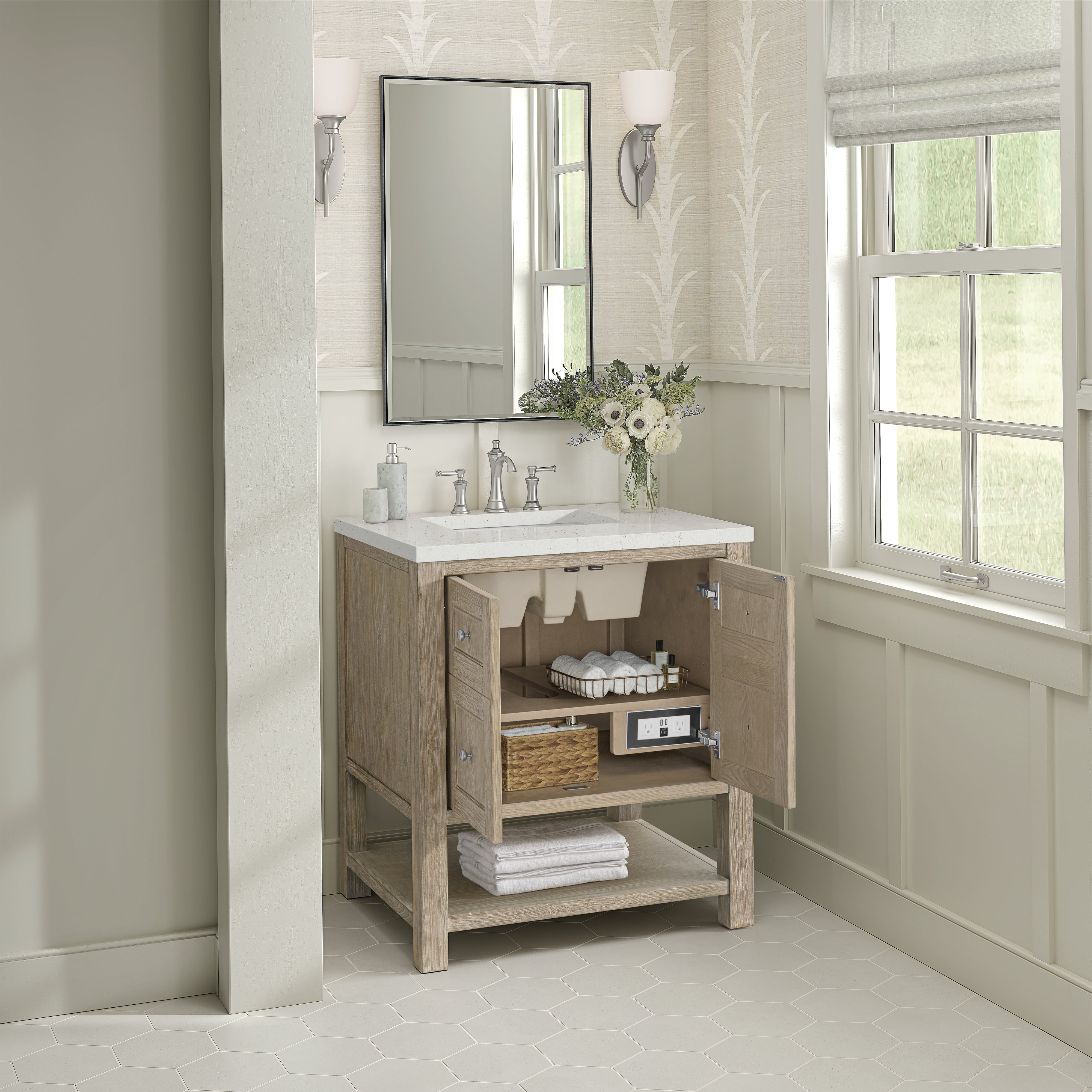 James Martin Breckenridge 30" Single Vanity in Whitewashed Oak with 3cm Countertop