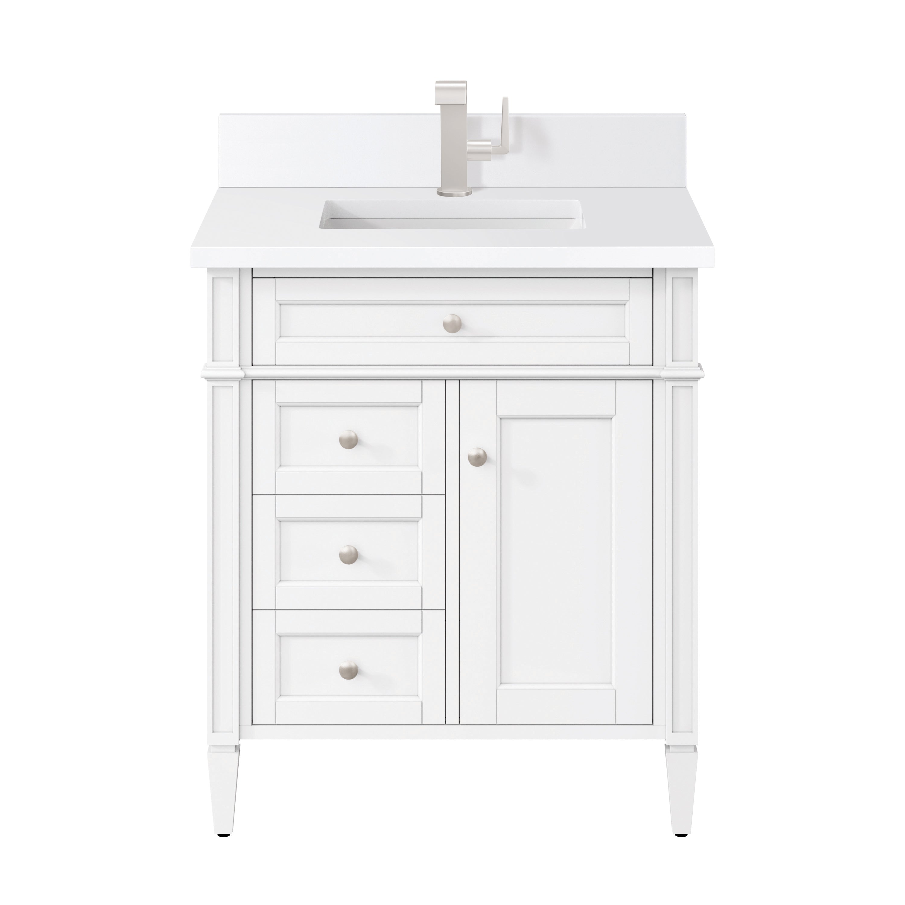James Martin Brittany 30" Single Vanity in Bright White with 3cm Countertop