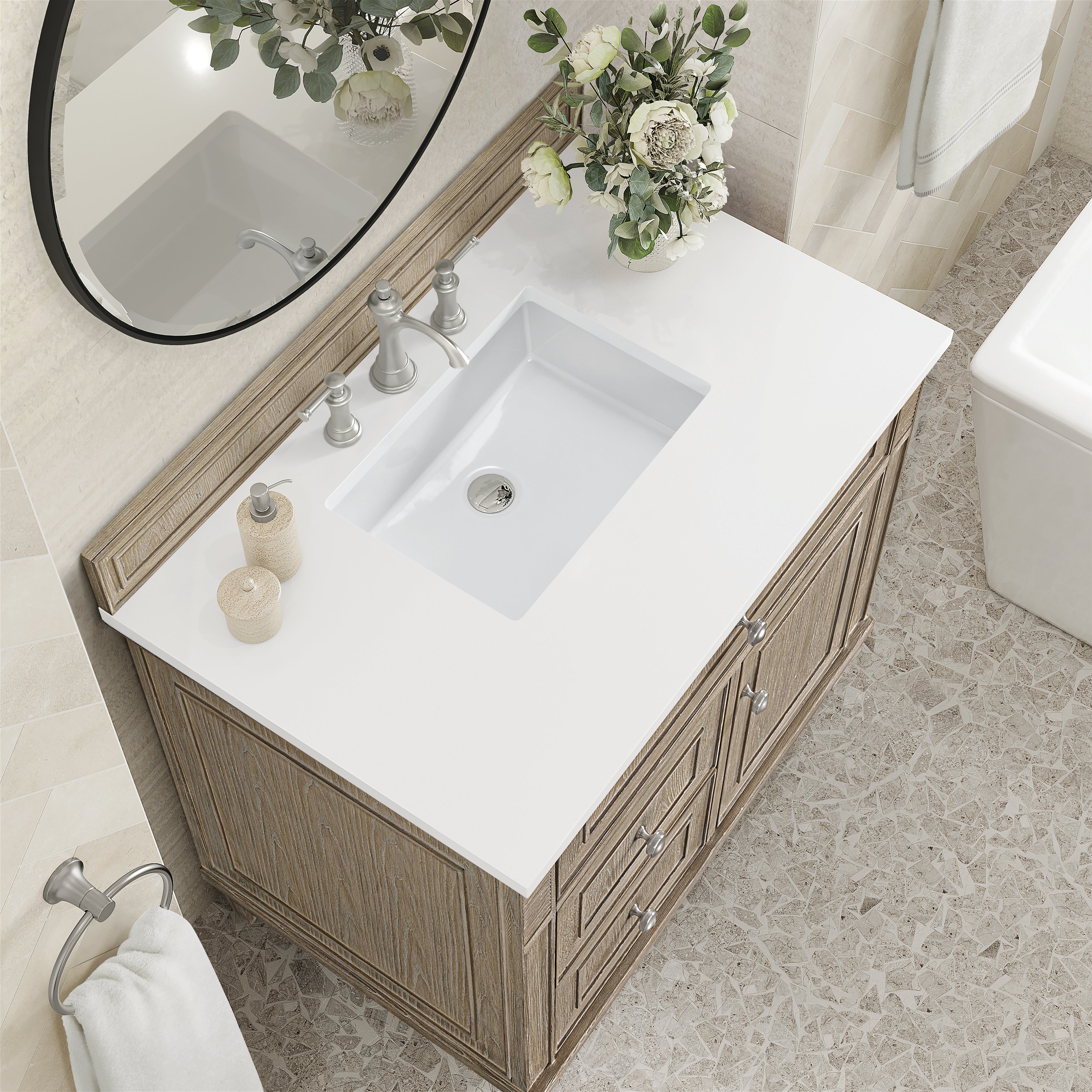 James Martin Lorelai 36" Single Vanity in Whitewashed Oak with 3cm Countertop