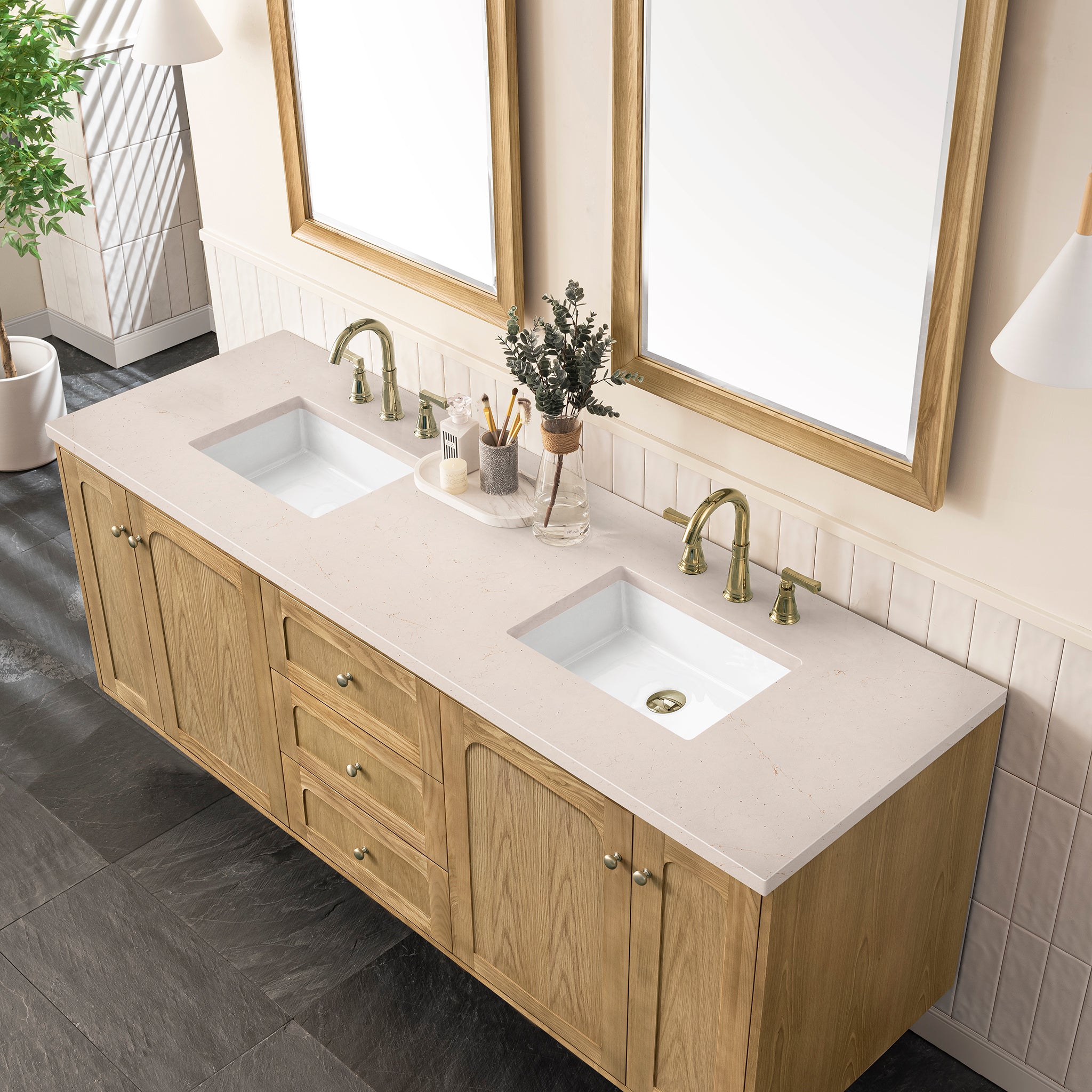 James Martin Laurent 72" Double Vanity in Light Natural Oak with 3cm Countertop
