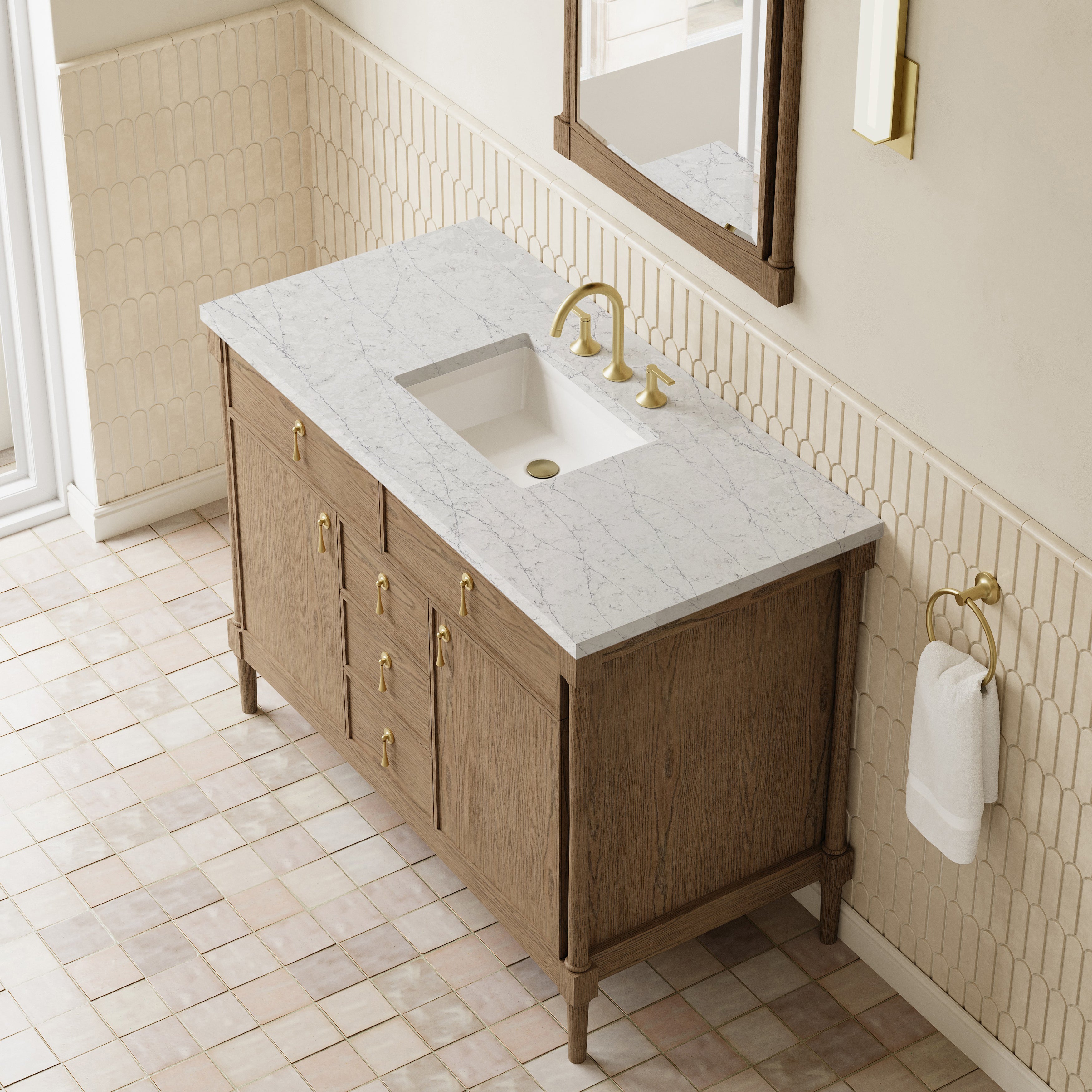 James Martin Kinnsden 48" Single Vanity in Weathered Oak with 3cm Countertop