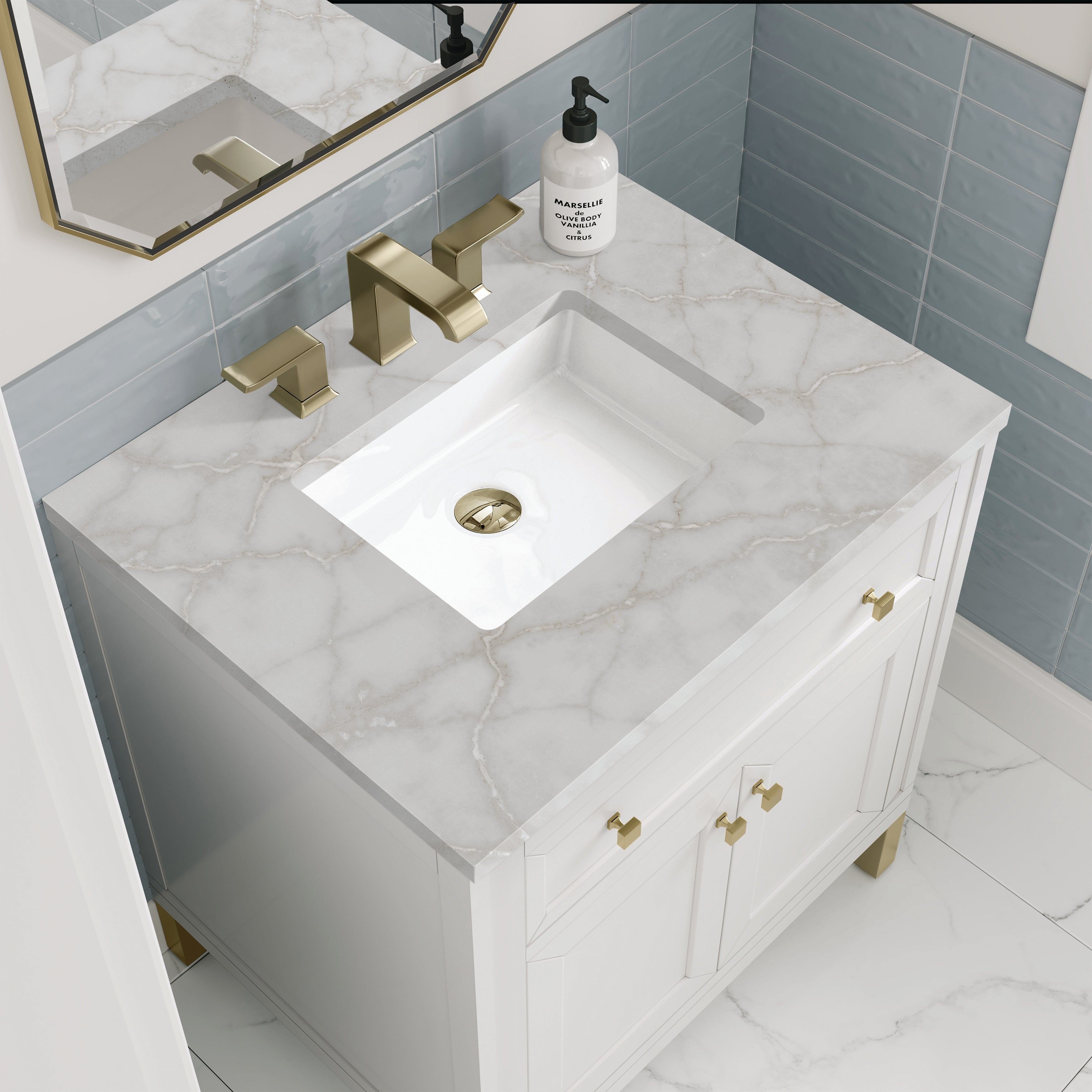 James Martin Chicago 30" Single Vanity in Glossy White with 3cm Countertop