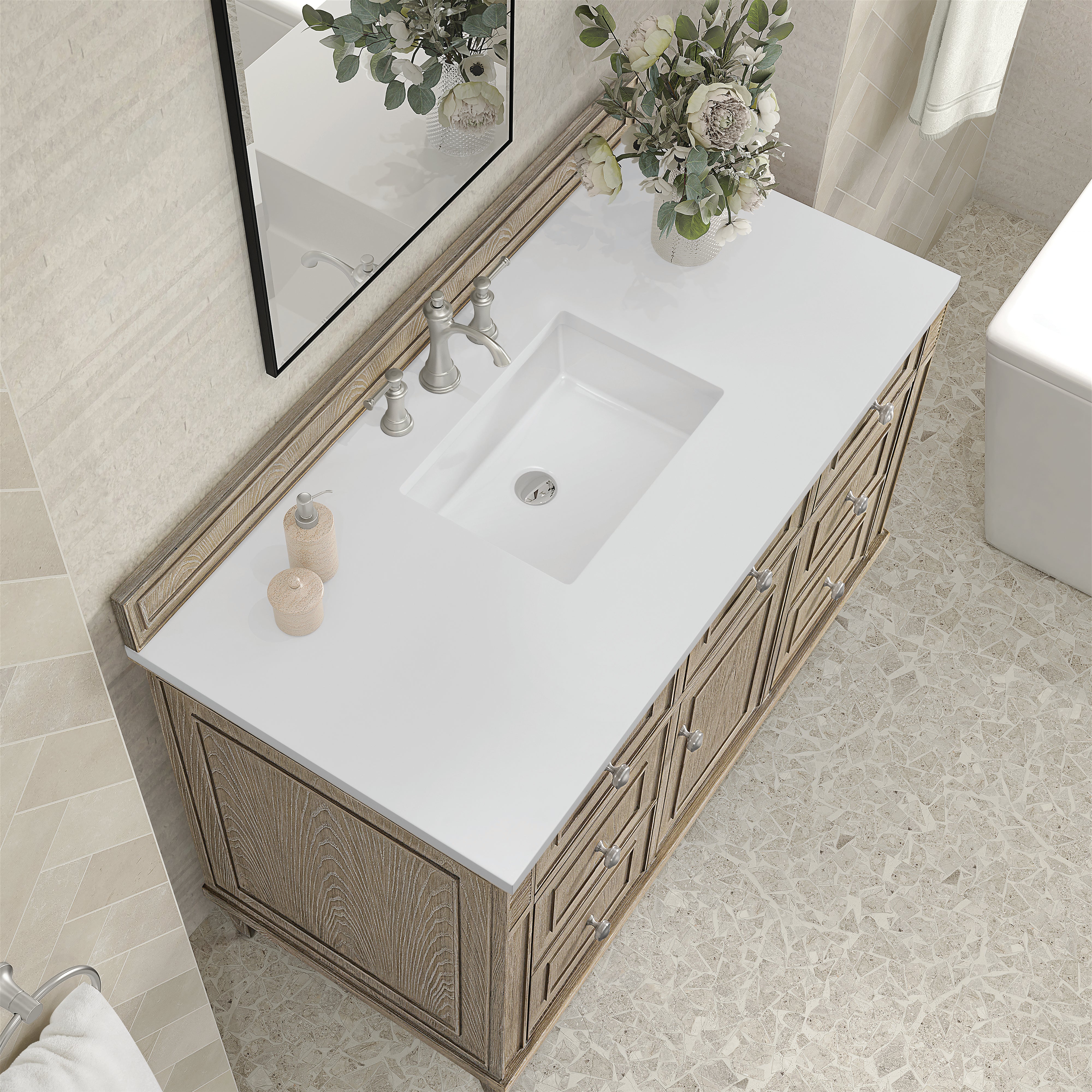 James Martin Lorelai 48" Single Vanity in Whitewashed Oak with 3cm Countertop