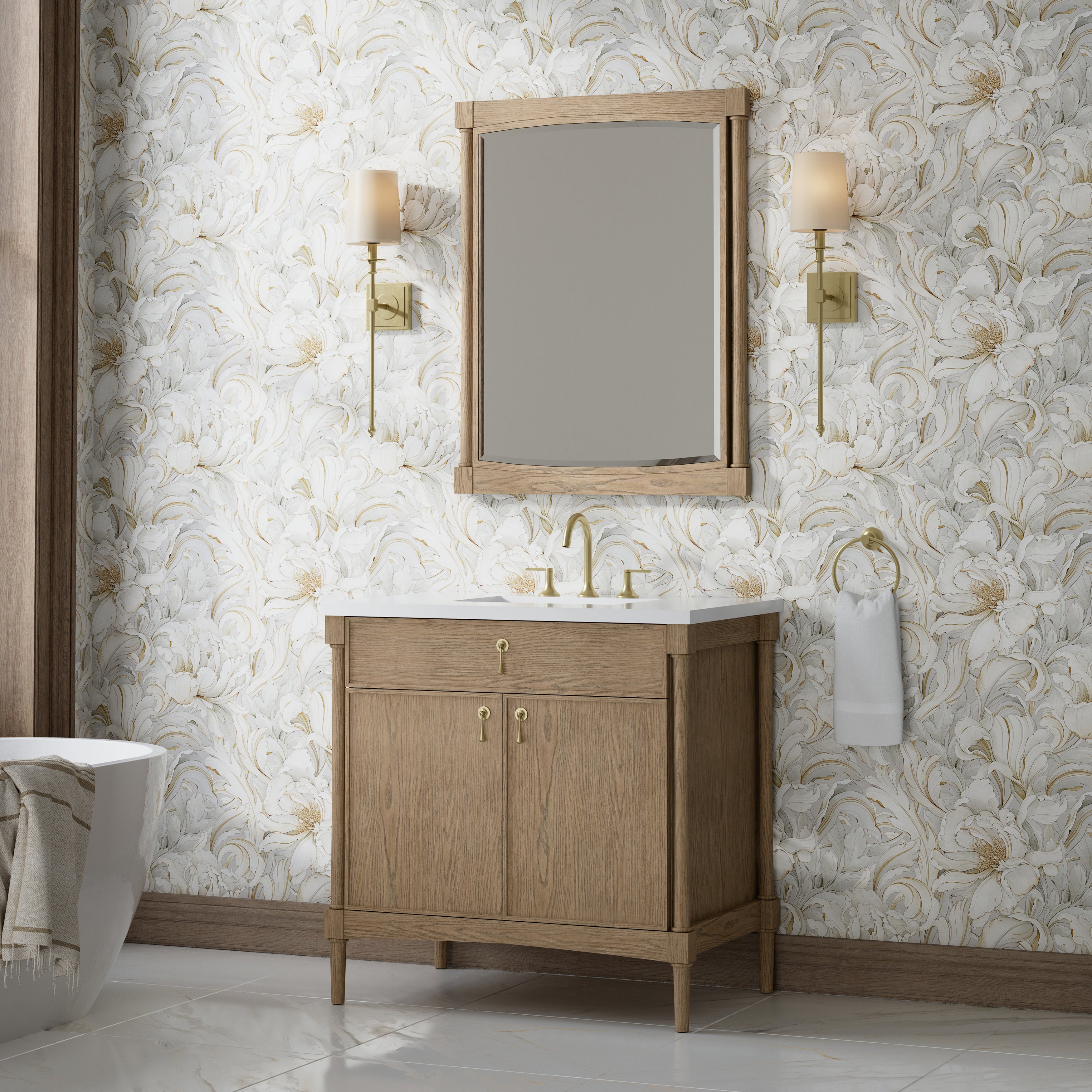 James Martin Kinnsden 36" Single Vanity in Weathered Oak with 3cm Countertop