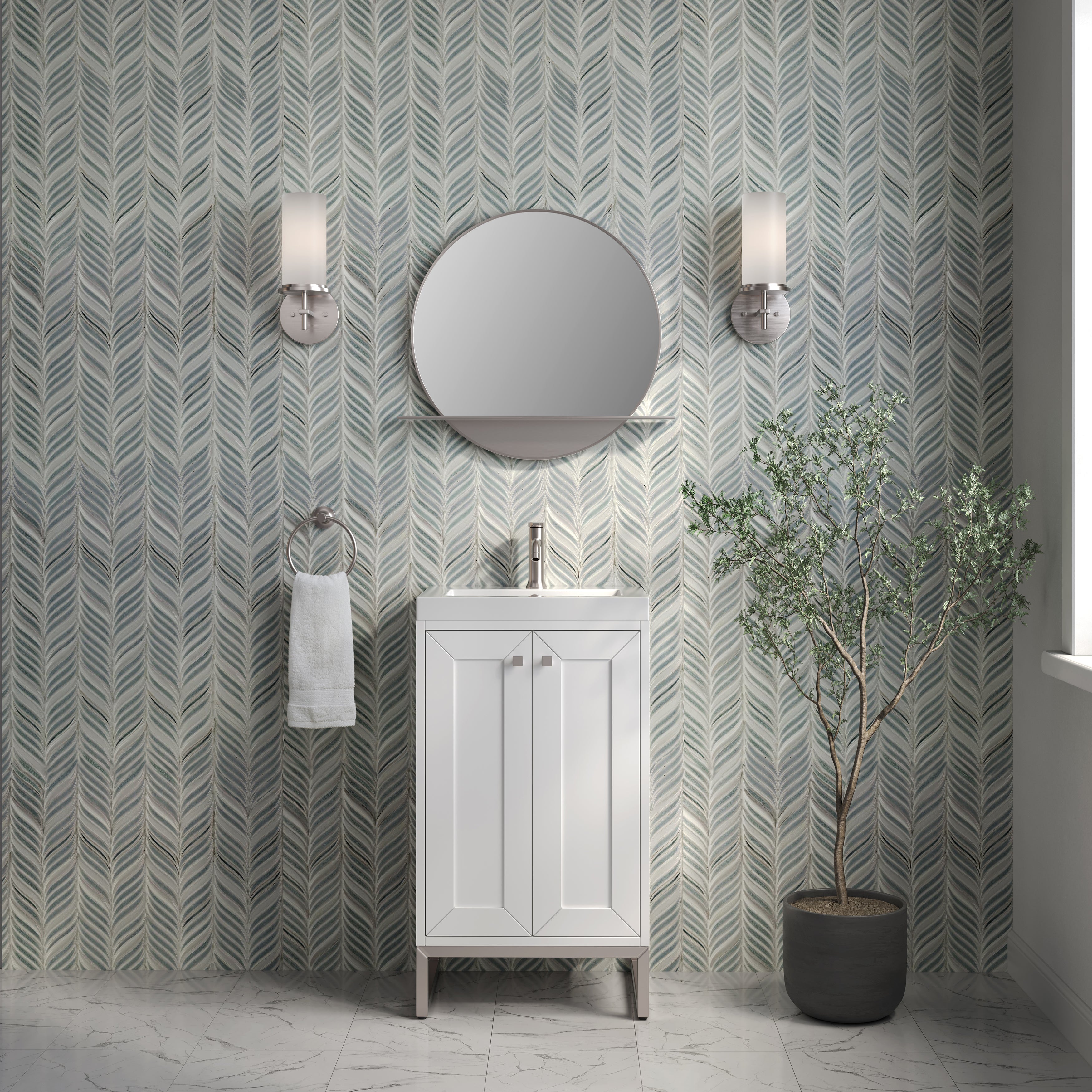 James Martin Chianti 20" Single Vanity in Glossy White with White Glossy Composite Stone Top