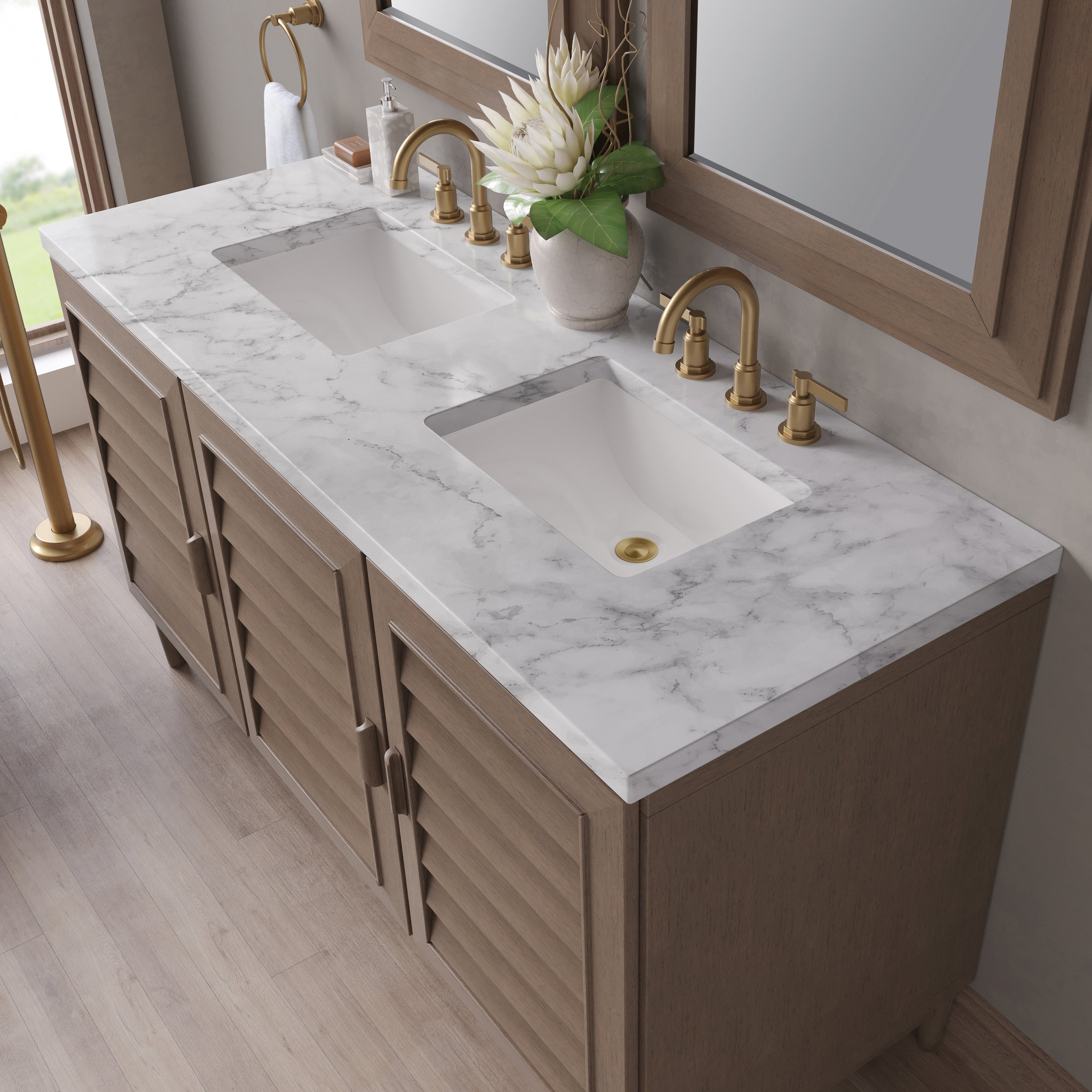 James Martin Portland 60" Double Vanity in Whitewashed Walnut with 3cm Countertop