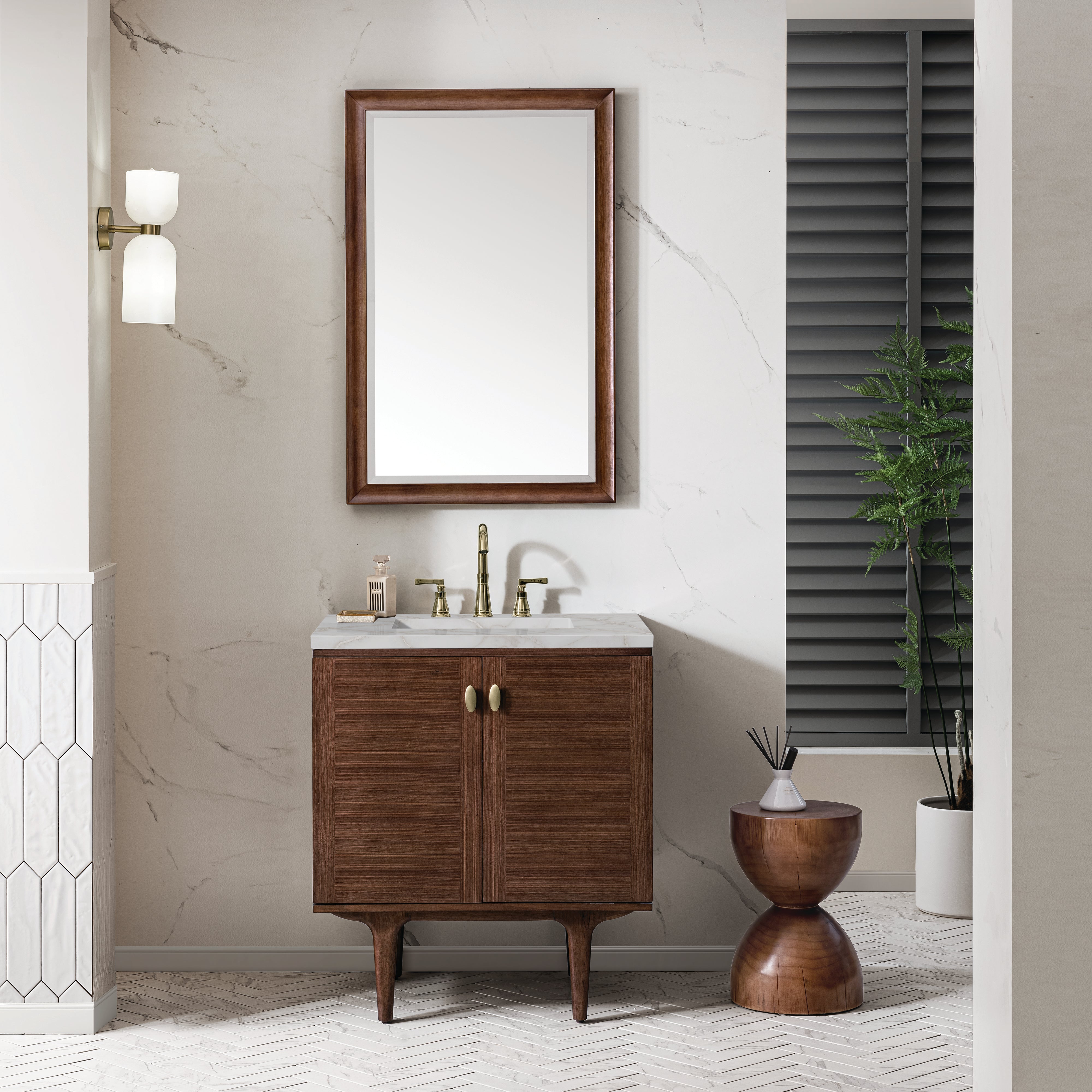 James Martin Amberly 30" Single Vanity in Mid-Century Walnut with 3cm Countertop