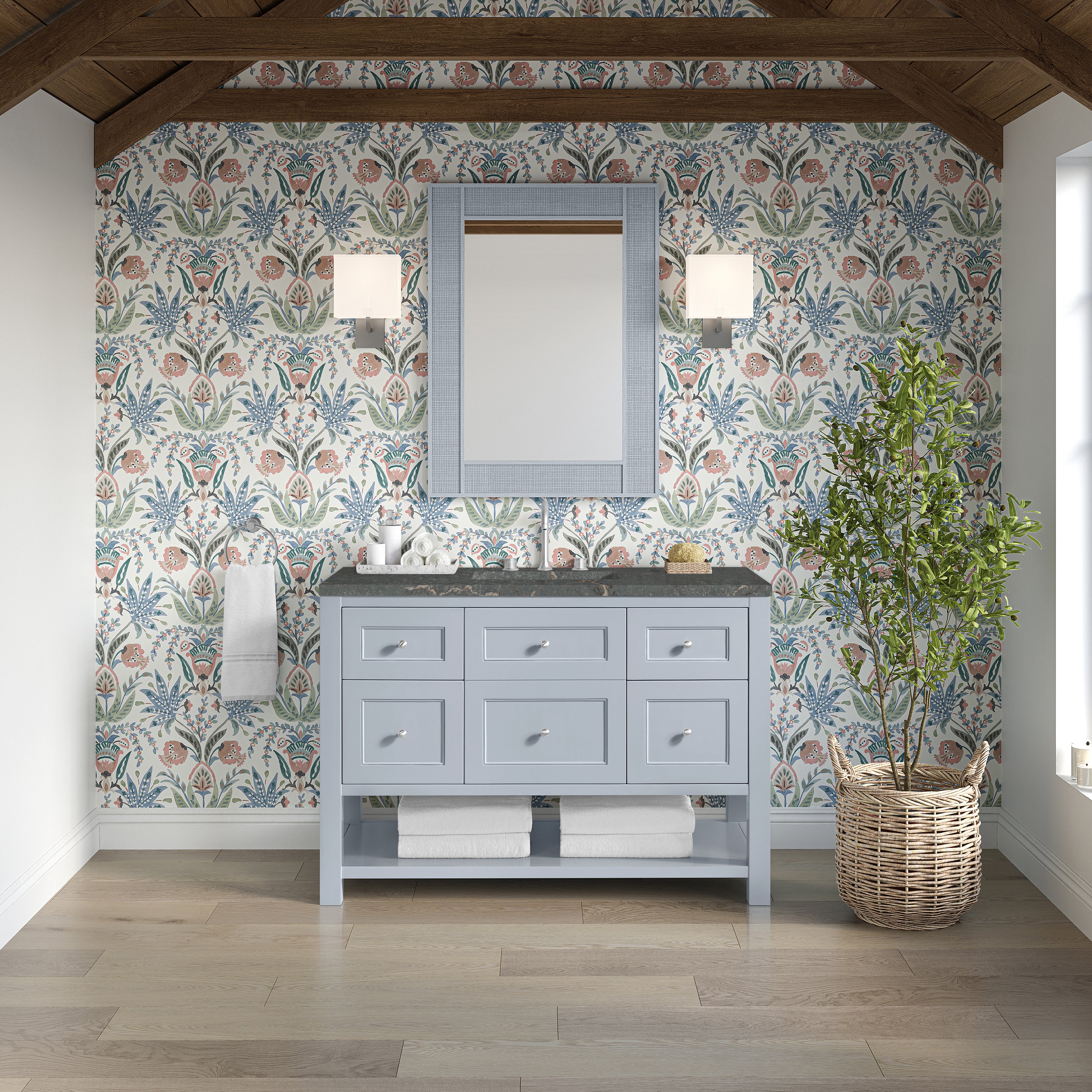 James Martin Breckenridge 48" Single Vanity in Serenity Blue with 3cm Countertop and FreePower Wireless Charger
