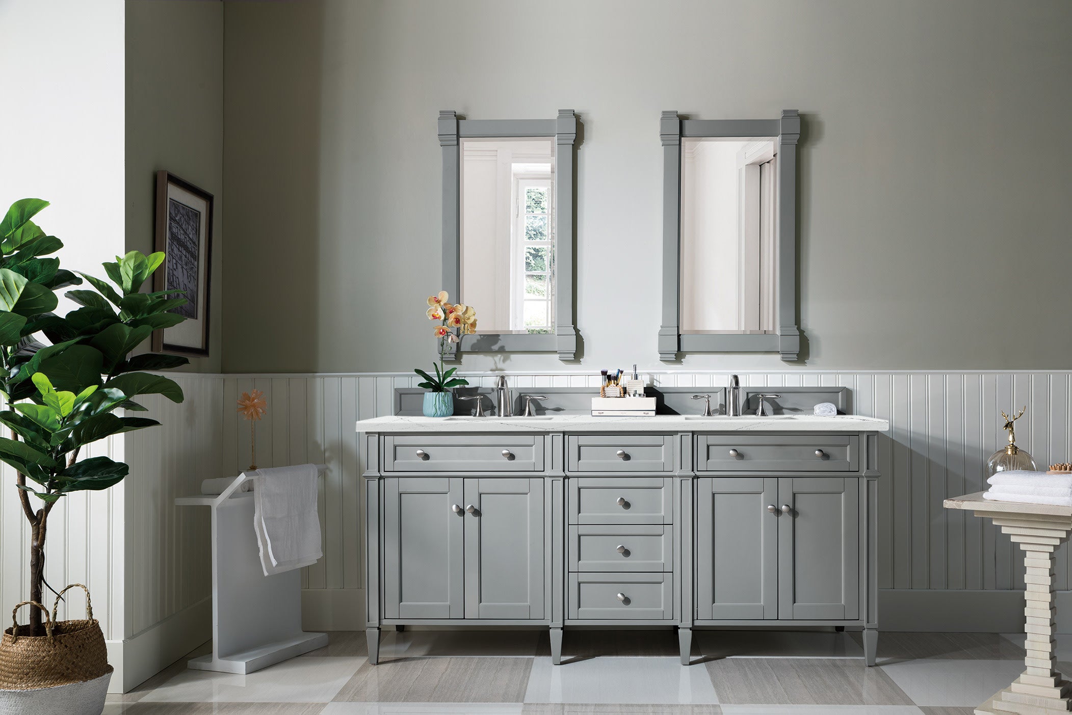 James Martin Brittany 72" Double Vanity in Urban Gray with 3cm Countertop and FreePower Wireless Charger