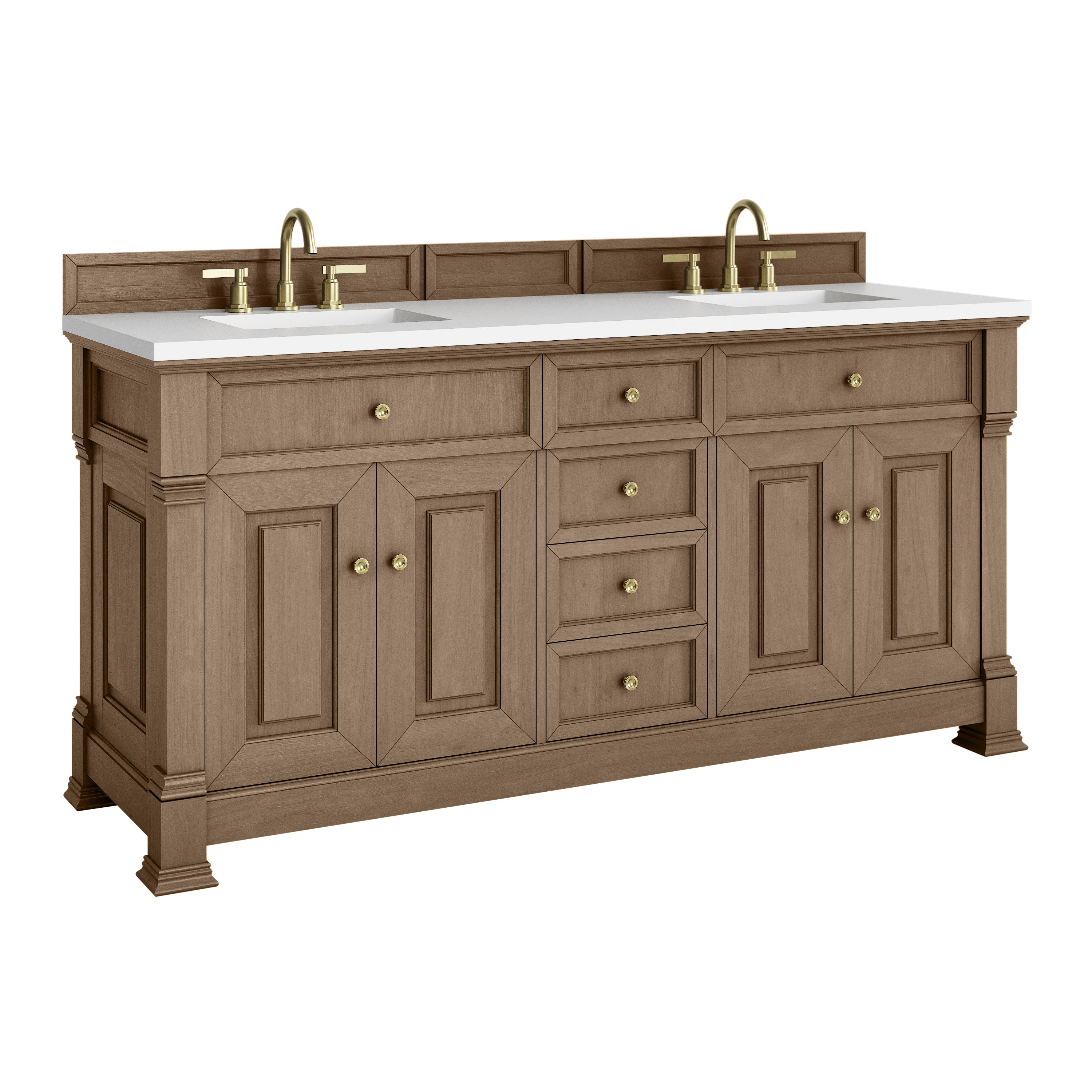 James Martin Brookfield 72" Double Vanity in Pecan with 3cm Countertop