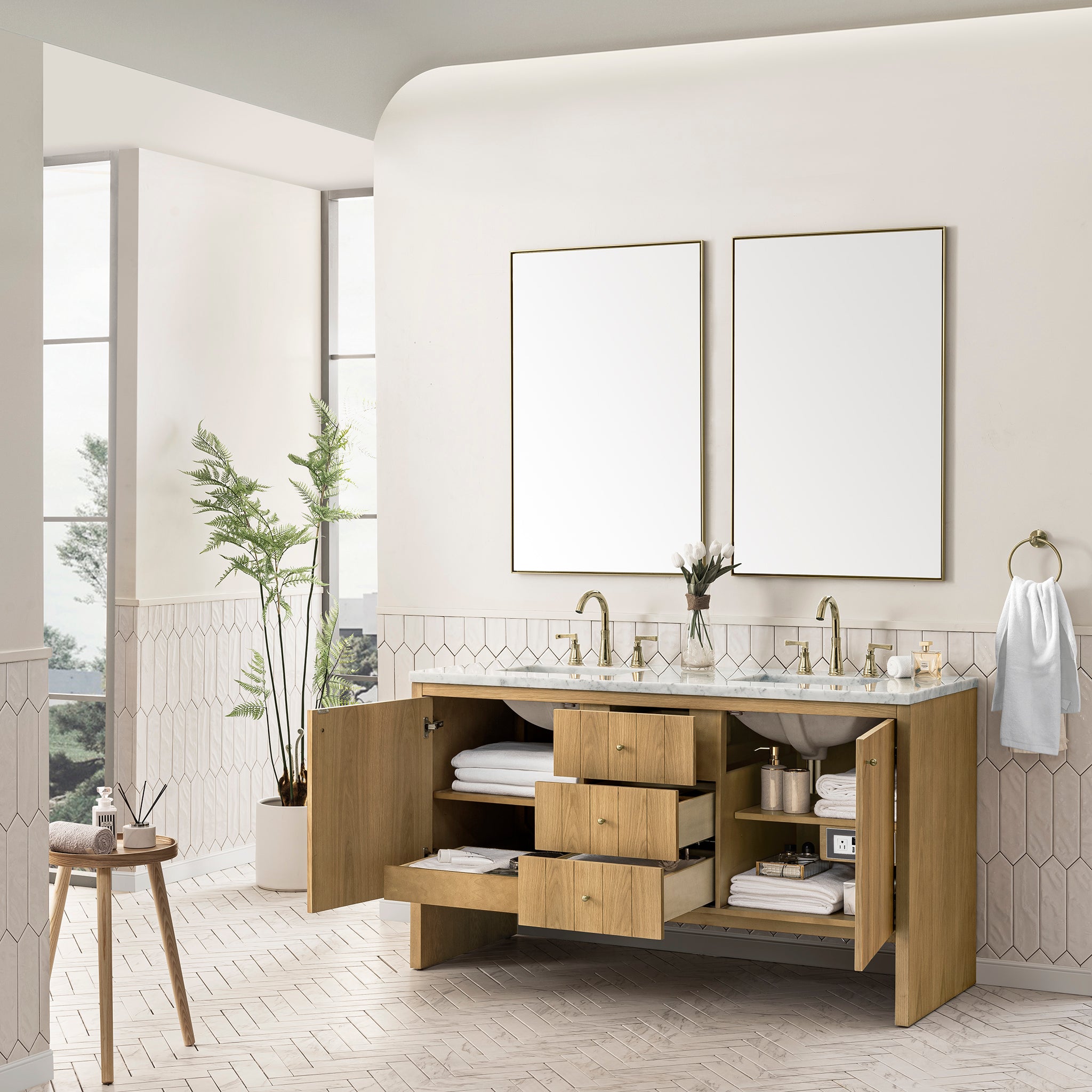 James Martin Hudson 60" Double Vanity in Light Natural Oak with 3cm Countertop