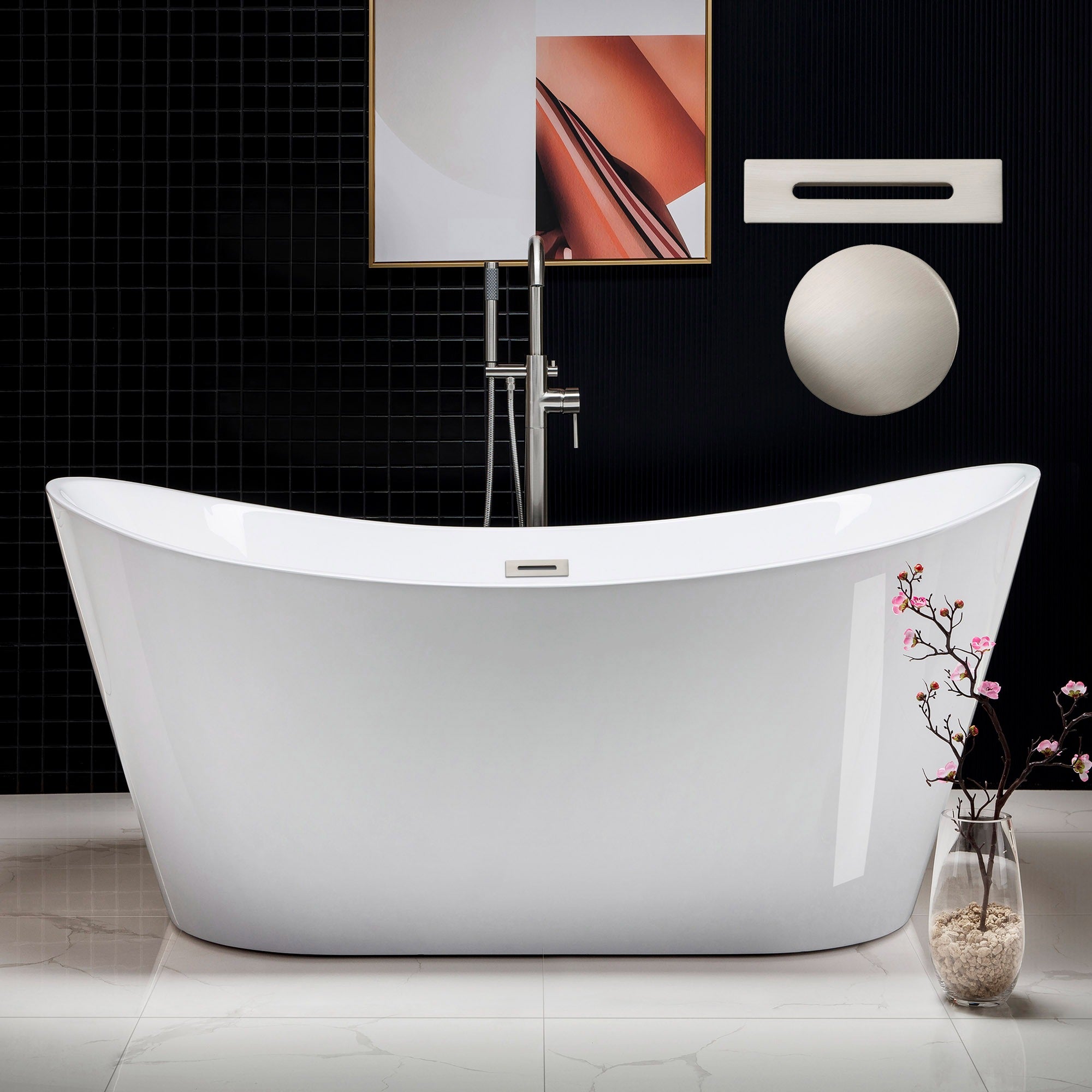WOODBRIDGE 67" Acrylic Freestanding Bathtub Contemporary Soaking Tub with Drain & Overflow, B0010