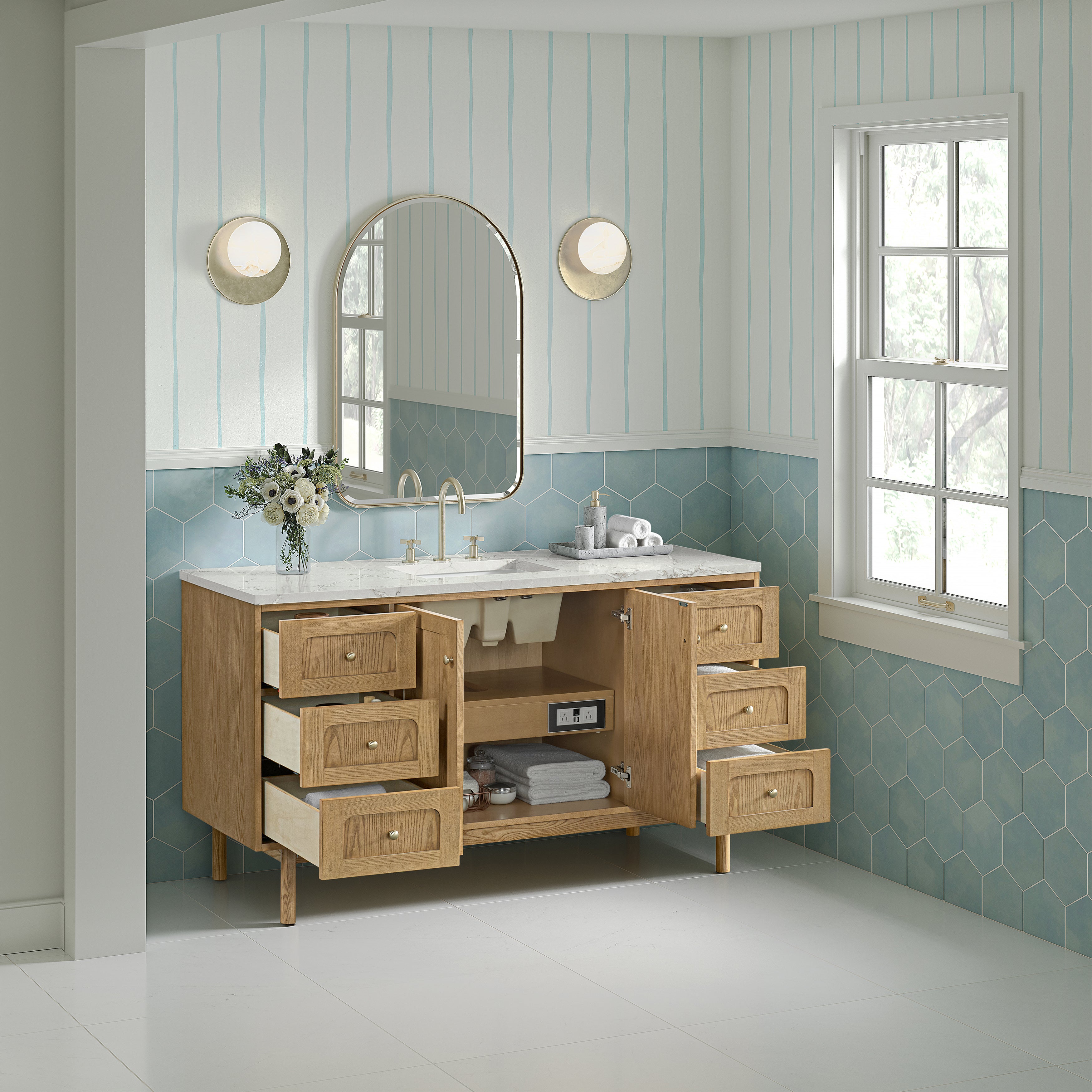 James Martin Laurent 60" Single Vanity in Light Natural Oak with 3cm Countertop