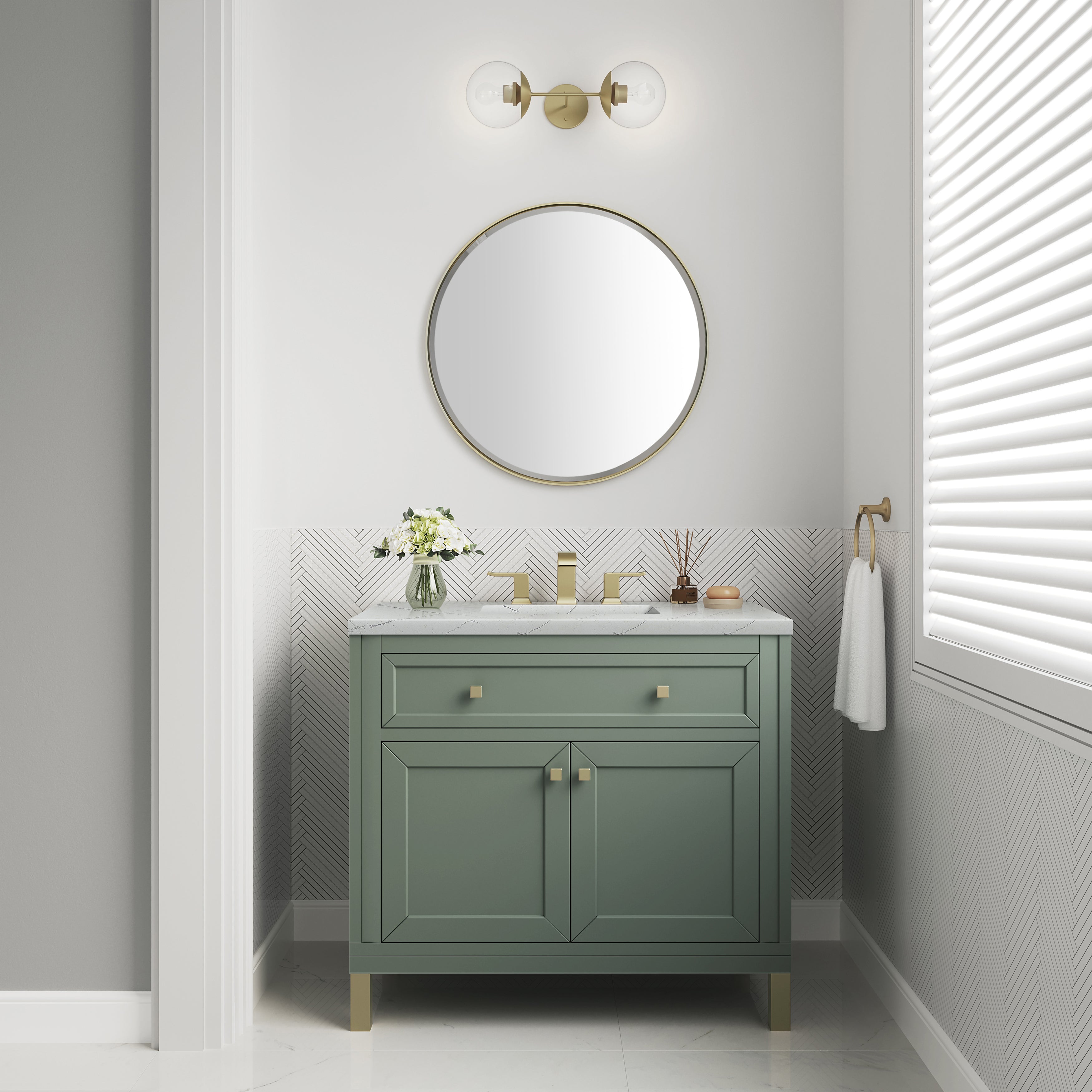 James Martin Chicago 36" Single Vanity in Smokey Celadon with 3cm Countertop