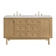 James Martin Laurent 60" Double Vanity in Light Natural Oak with 3cm Countertop and FreePower Wireless Charger