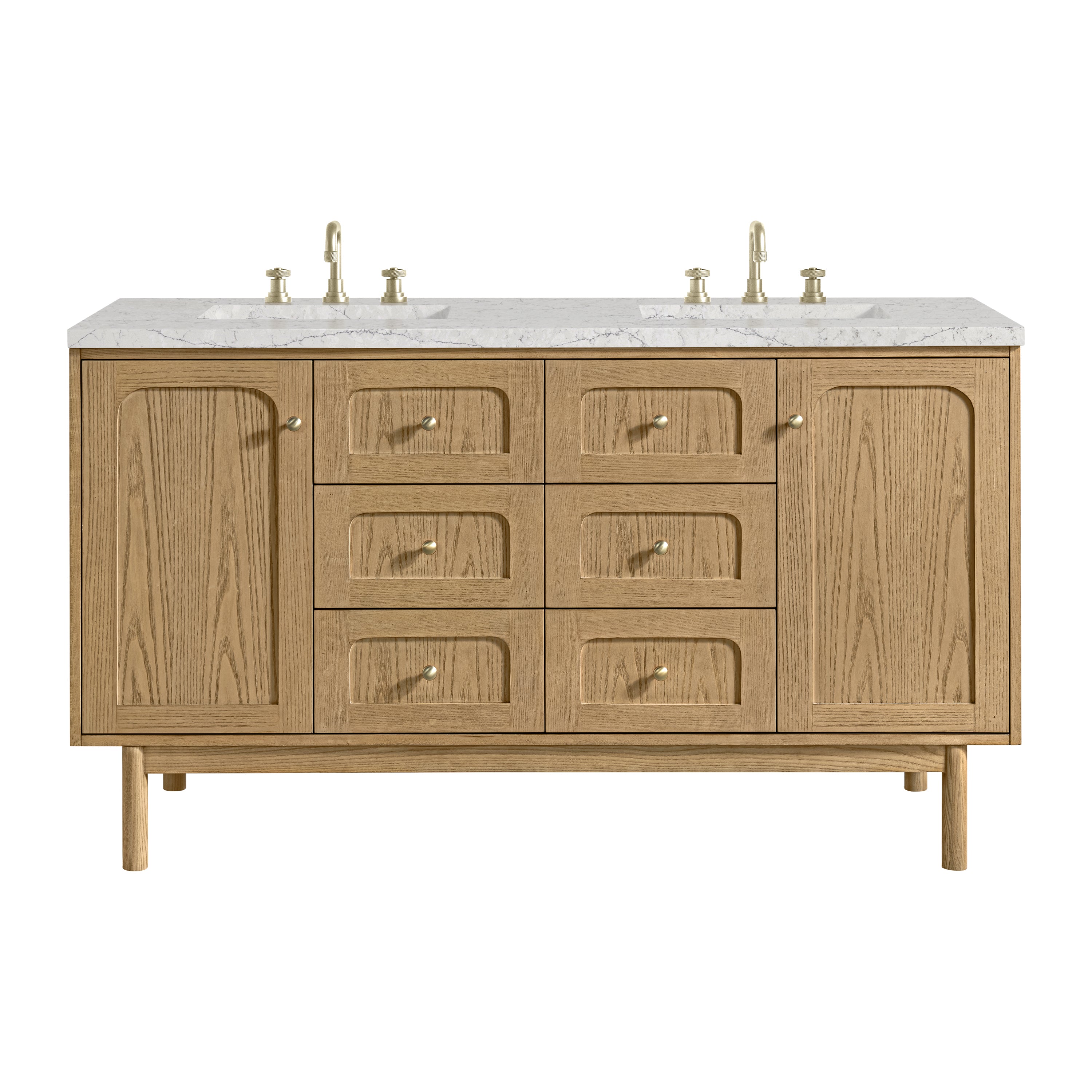 James Martin Laurent 60" Double Vanity in Light Natural Oak with 3cm Countertop and FreePower Wireless Charger