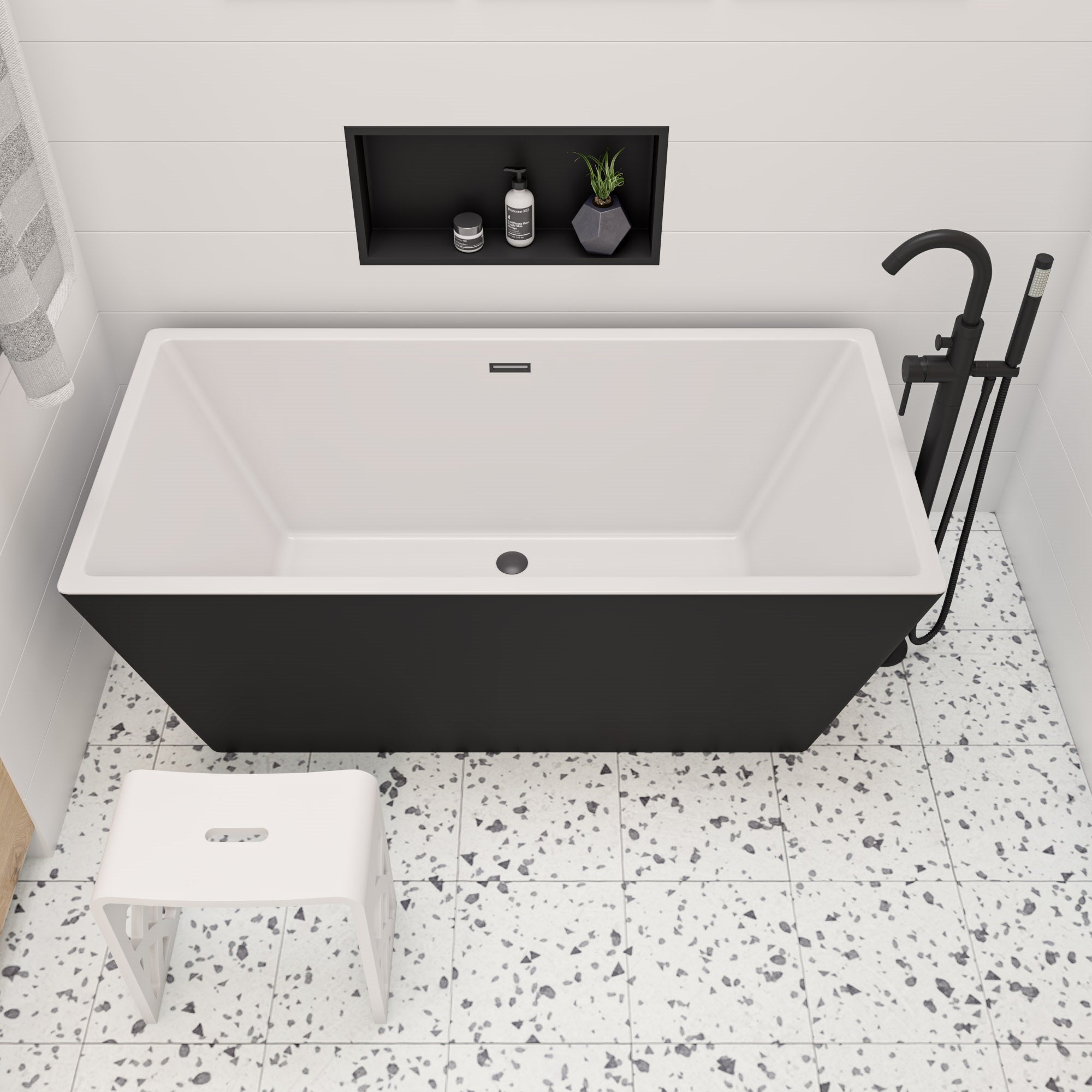 ALFI brand  ABST88 Designer White Matte Solid Surface Resin Bathroom / Shower Stool