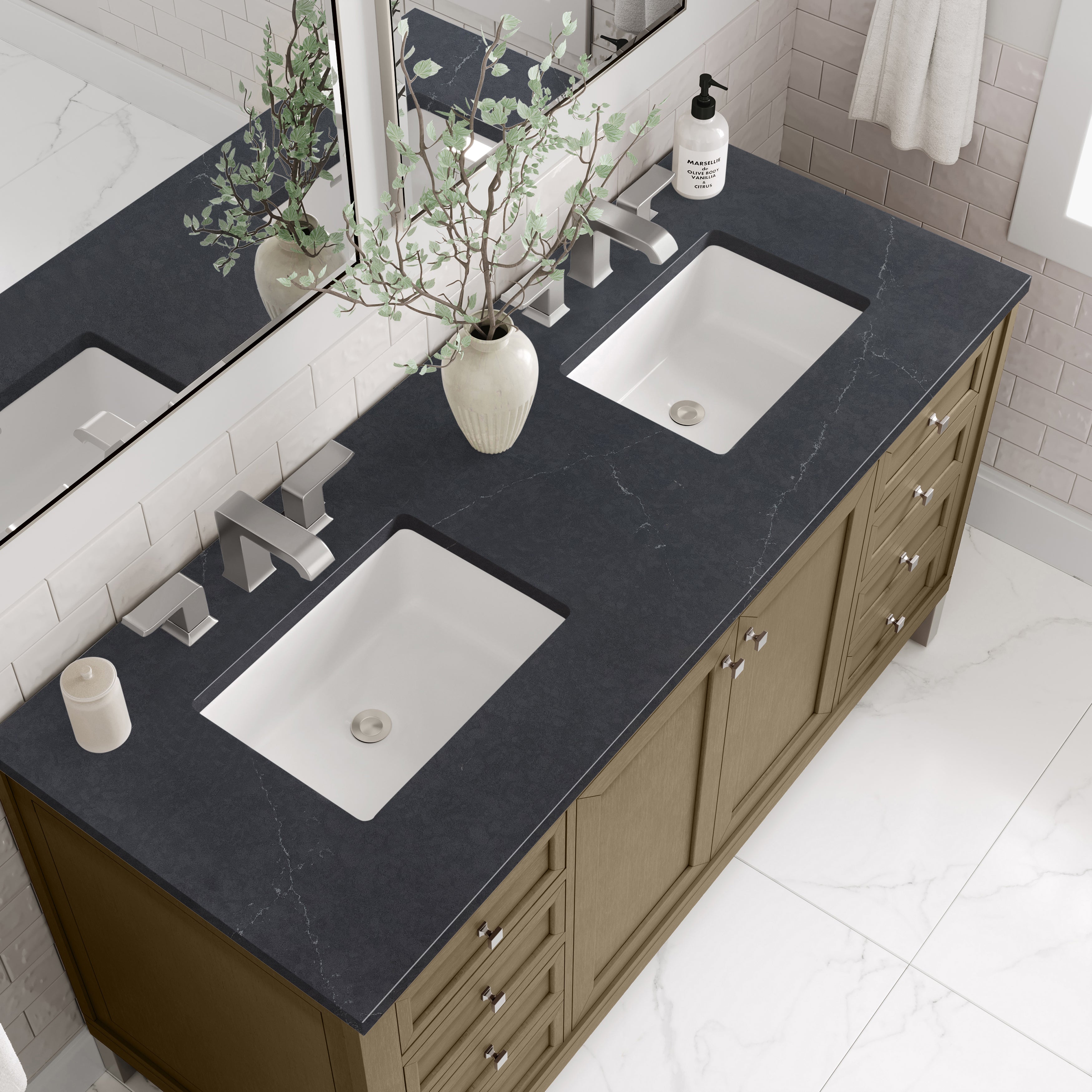 James Martin Chicago 60" Double Vanity in Walnut Whisper with 3cm Countertop