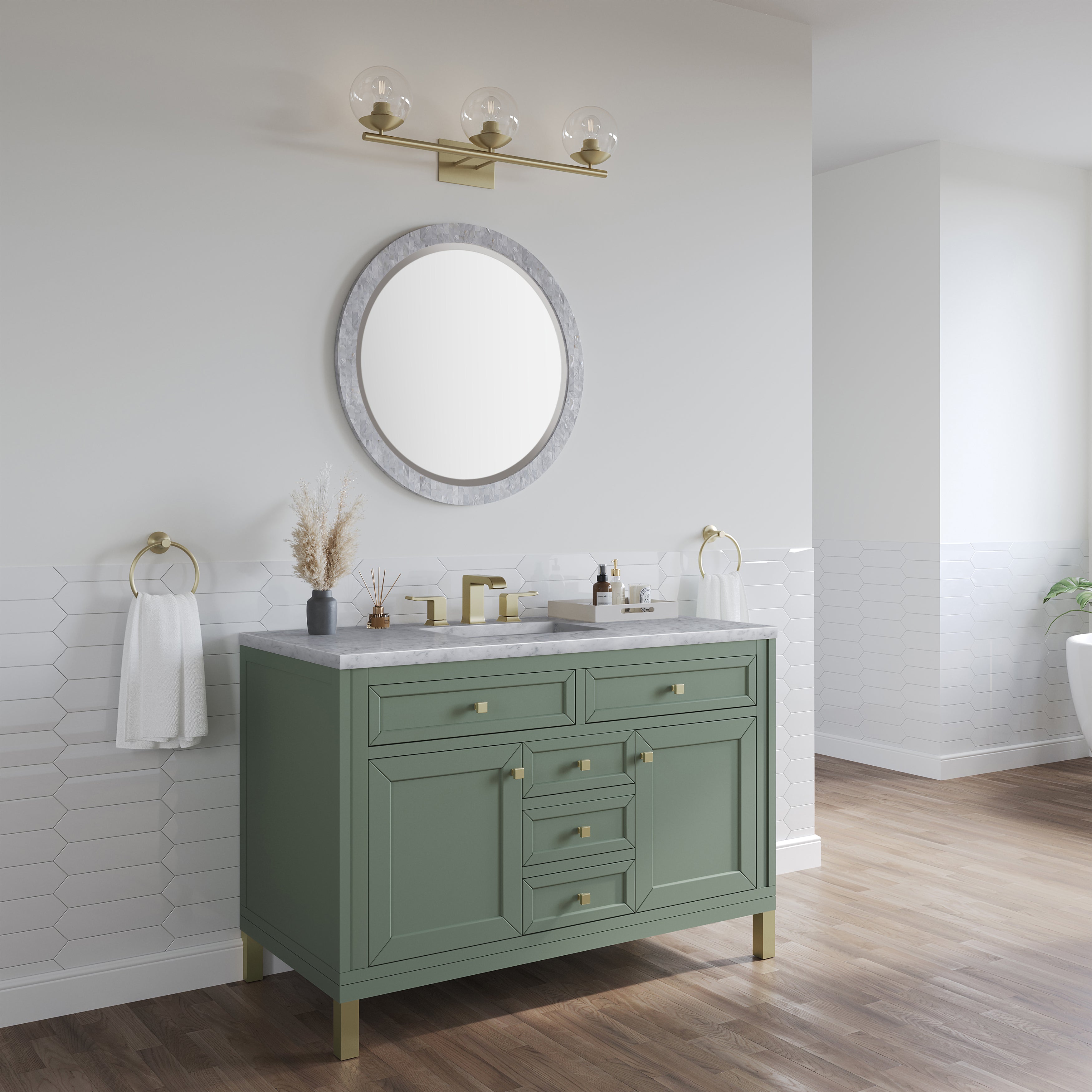 James Martin Chicago 48" Single Vanity in Smokey Celadon with 3cm Countertop