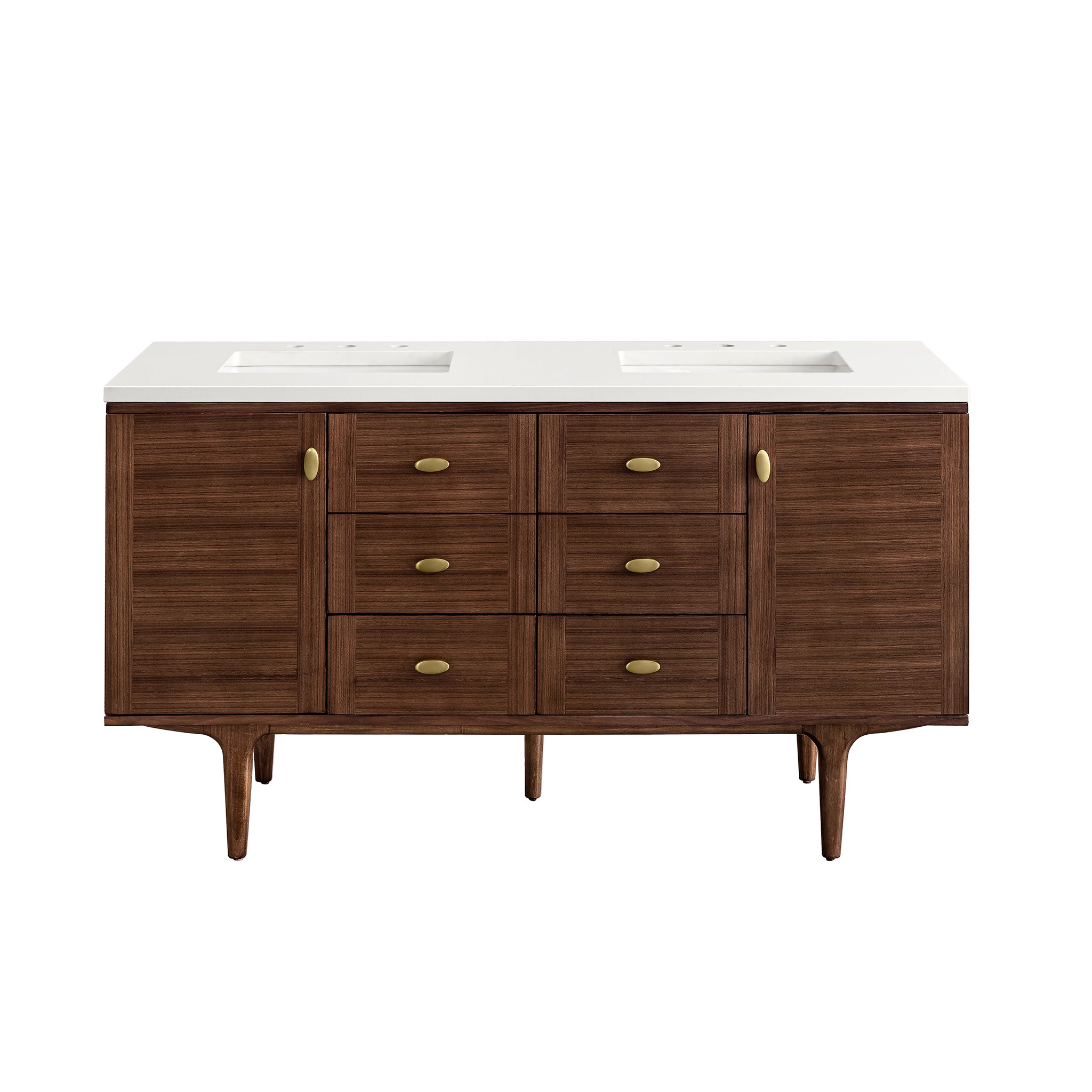 James Martin Amberly 60" Double Vanity in Mid-Century Walnut with 3cm Countertop