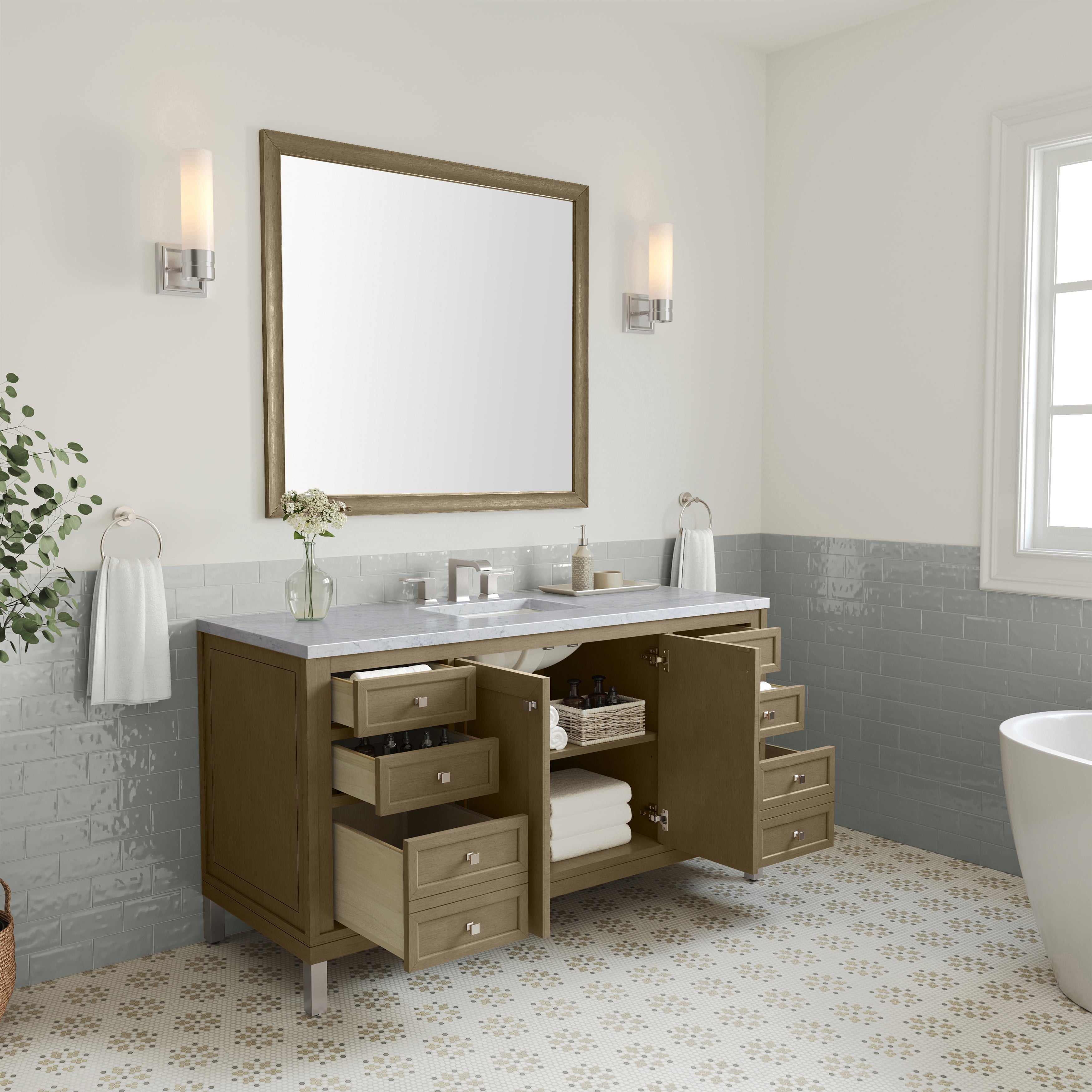 James Martin Chicago 60" Single Vanity in Walnut Whisper with 3cm Countertop
