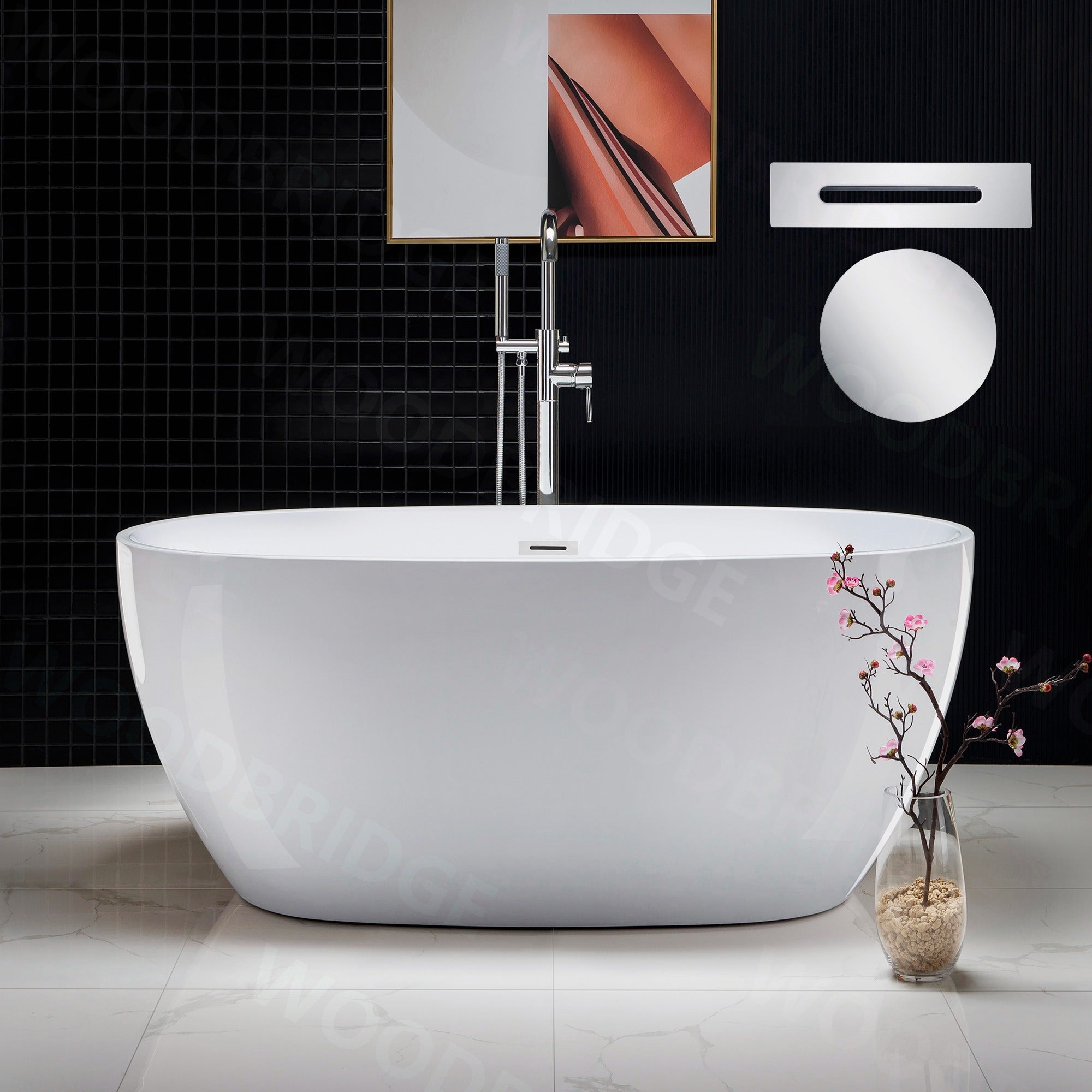 WOODBRIDGE 55" Acrylic Freestanding Bathtub Contemporary Soaking Tub with Drain & Overflow, B1418