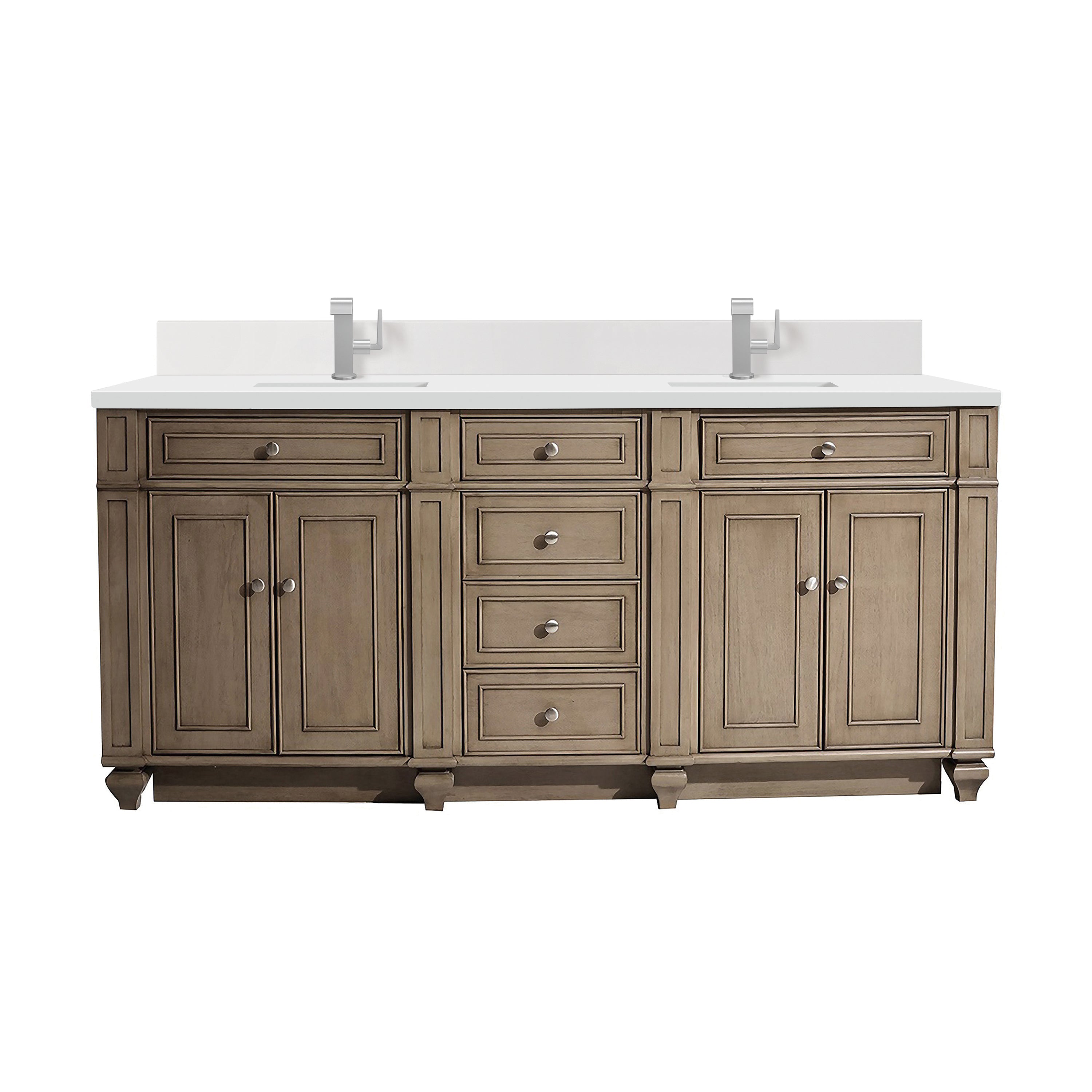 James Martin Bristol 72" Double Vanity in Whitewashed Walnut with 3cm Countertop