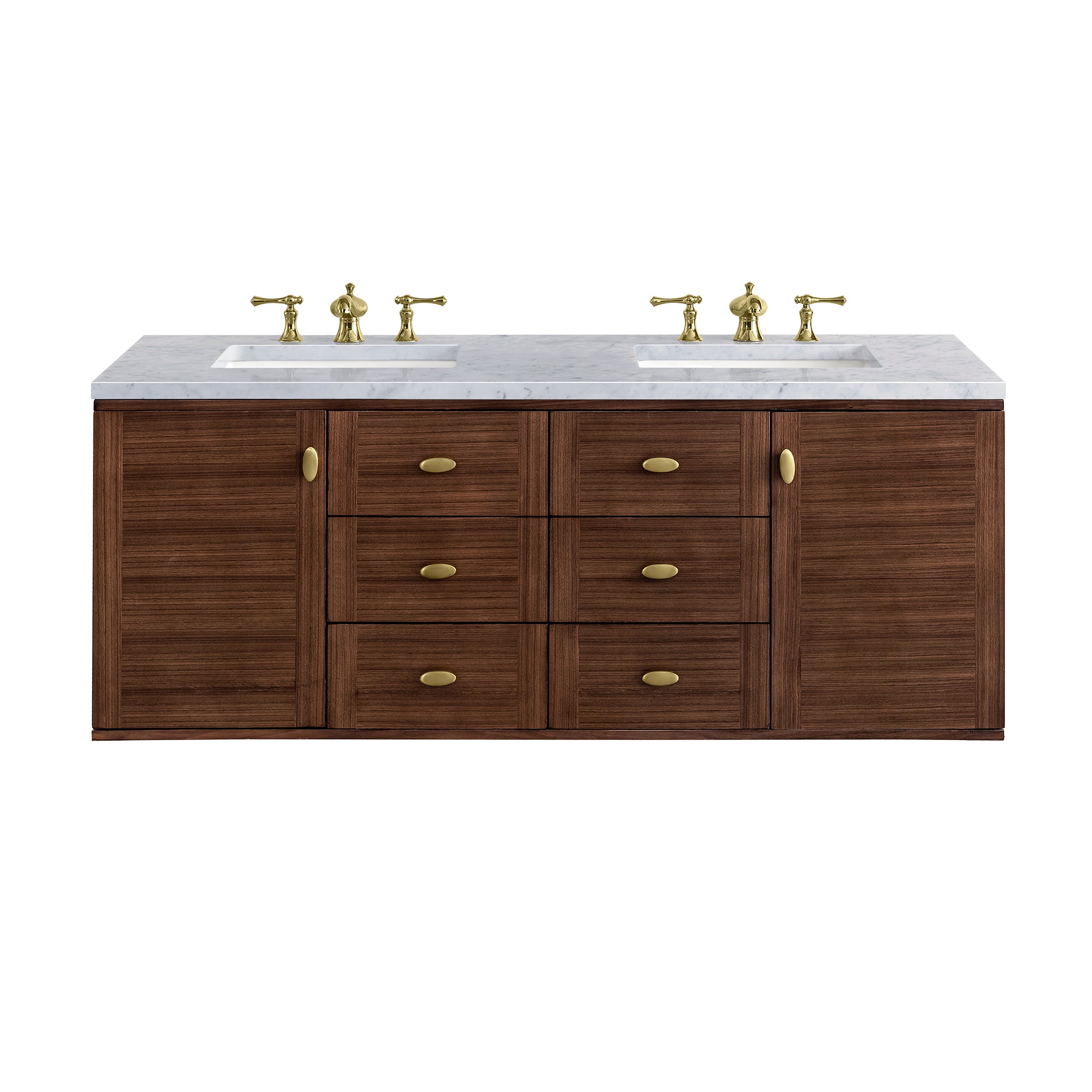 James Martin Amberly 60" Double Vanity in Mid-Century Walnut with 3cm Countertop