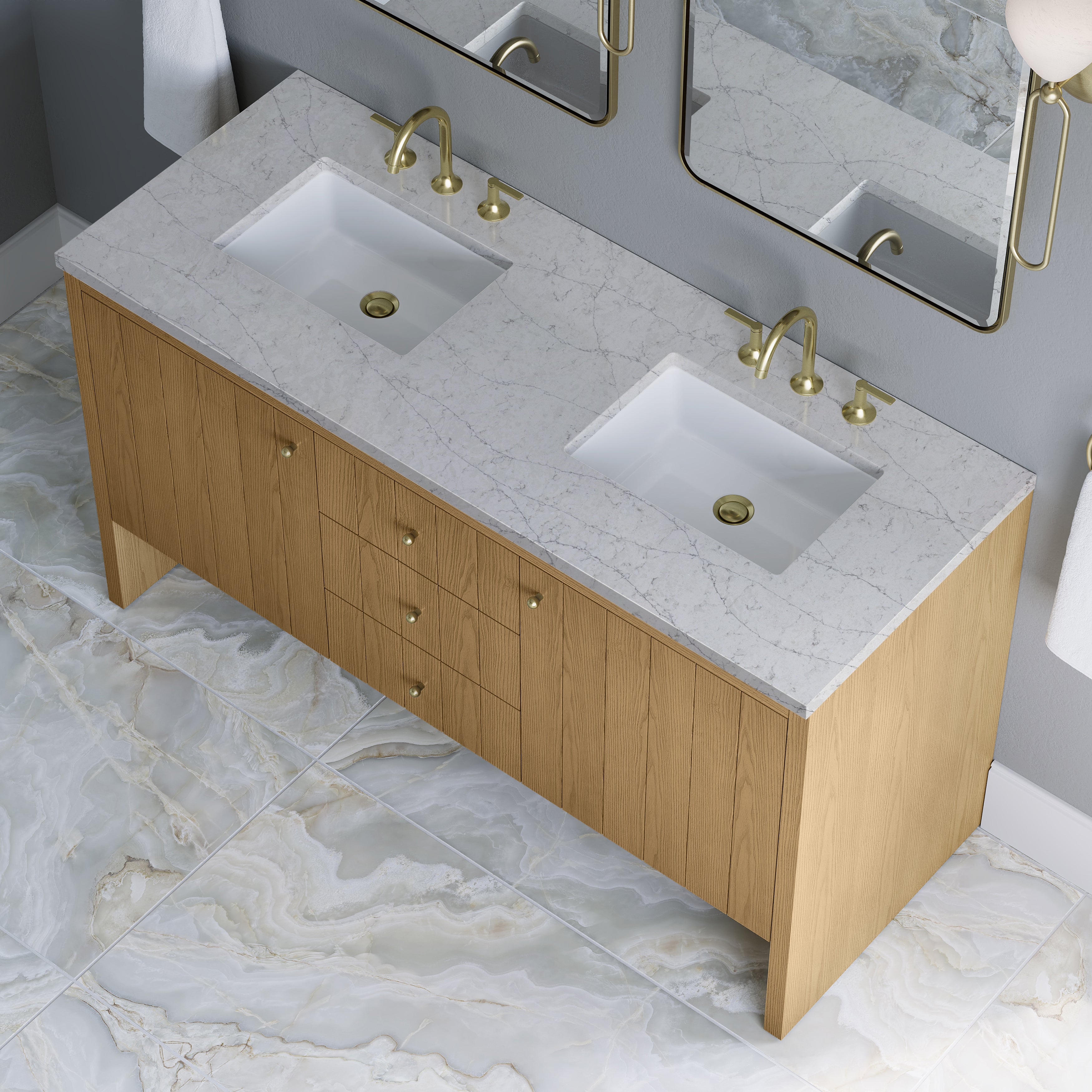 James Martin Hudson 60" Double Vanity in Light Natural Oak with 3cm Countertop and FreePower Wireless Charger