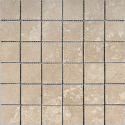 Light Travertine Filled And Honed Mosaic Square 2"X2"