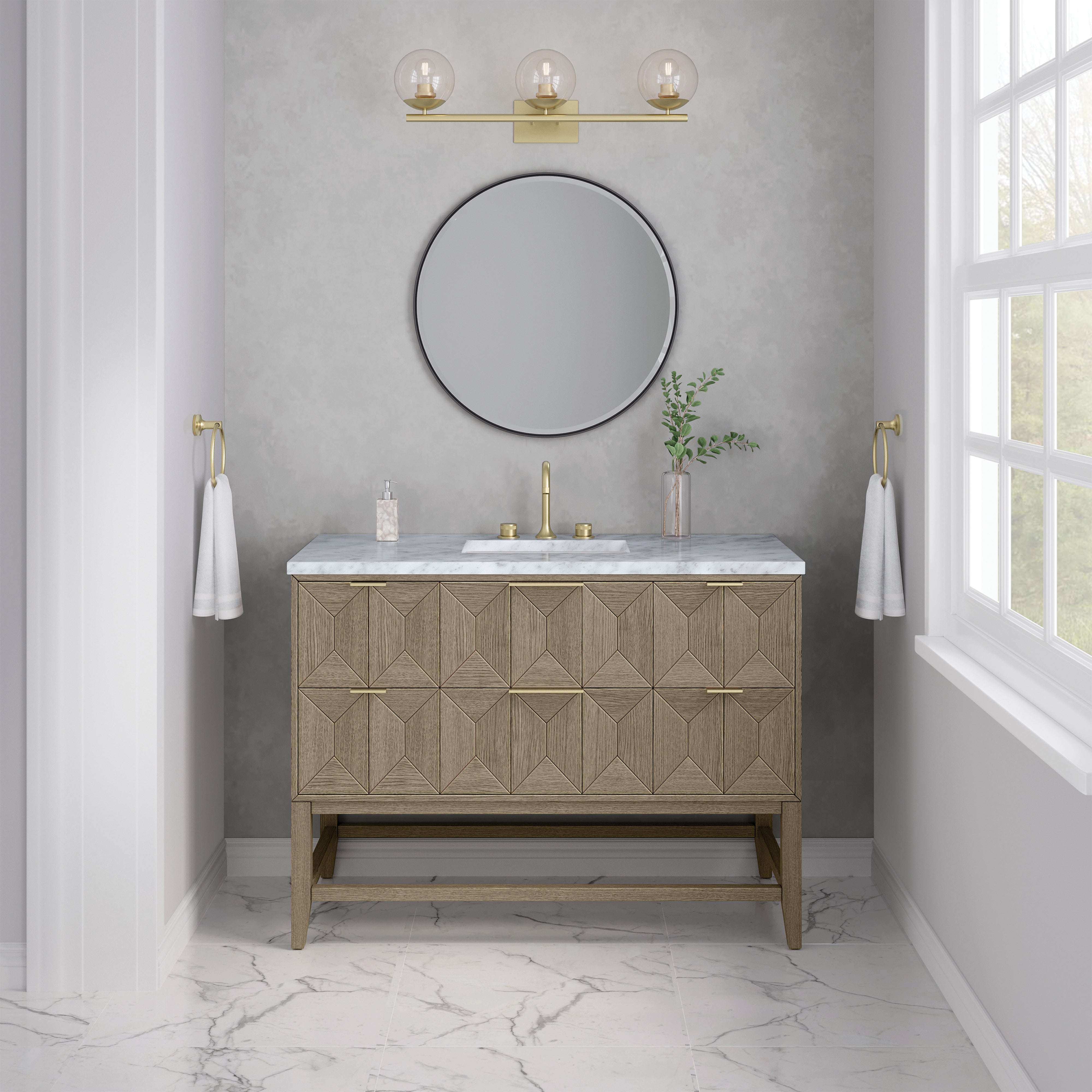 James Martin Emmeline 48" Single Vanity in Pebble Oak with 3cm Countertop