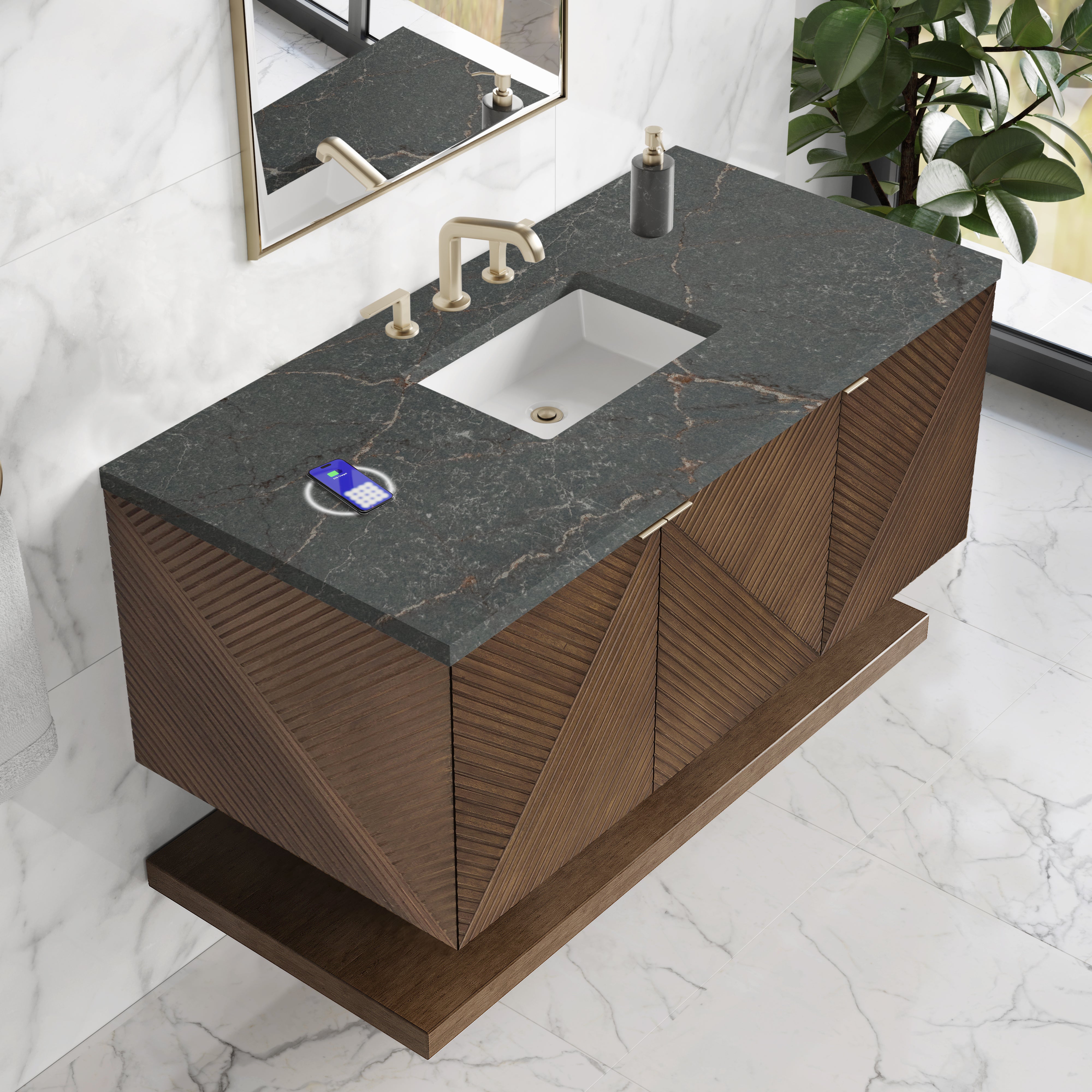 James Martin Marcello 48" Single Vanity in Chestnut with 3cm Countertop and FreePower Wireless Charger
