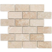 Light Travertine Tumbled Mosaic Brick 2"X4"
