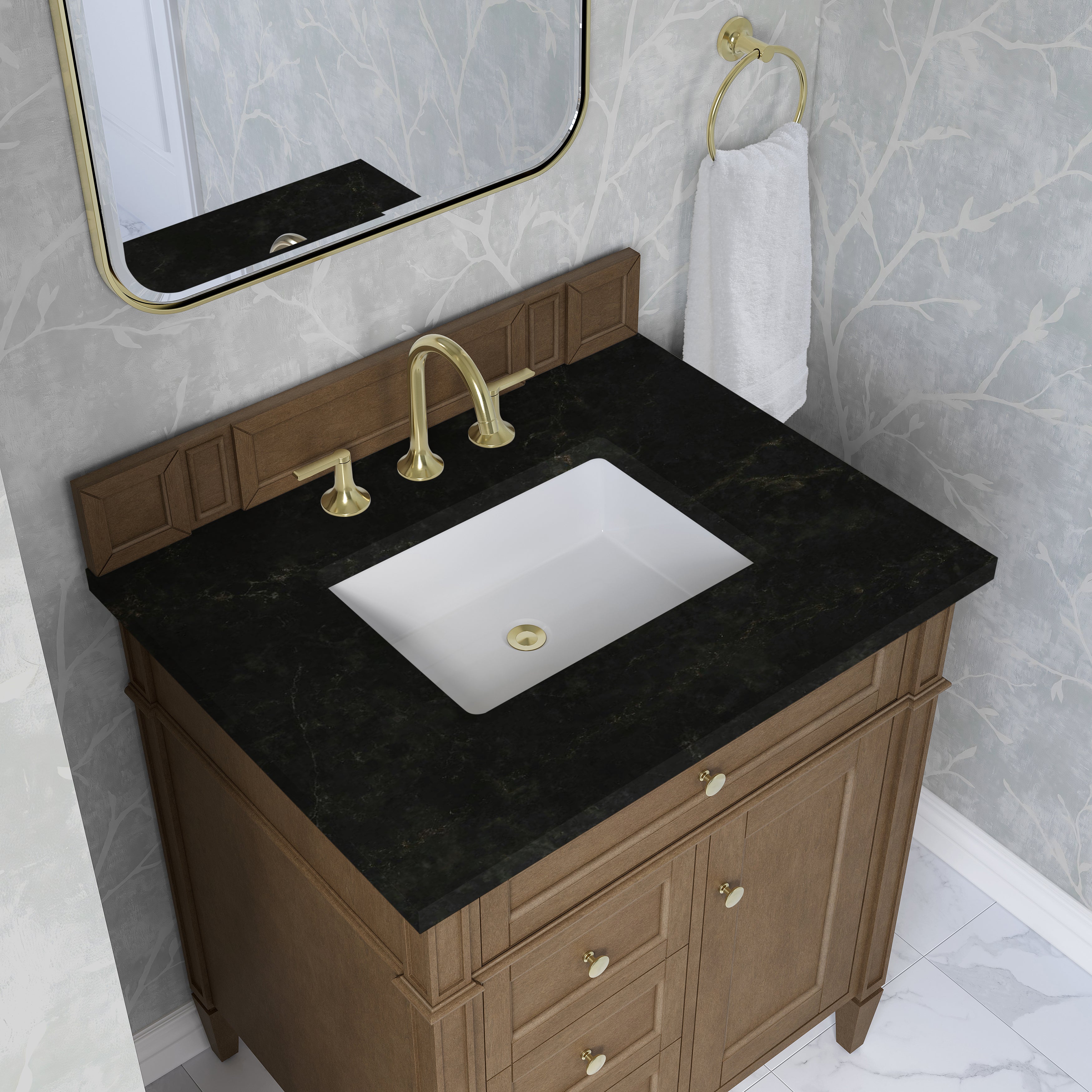 James Martin Brittany 30" Single Vanity in Pecan with 3cm Countertop