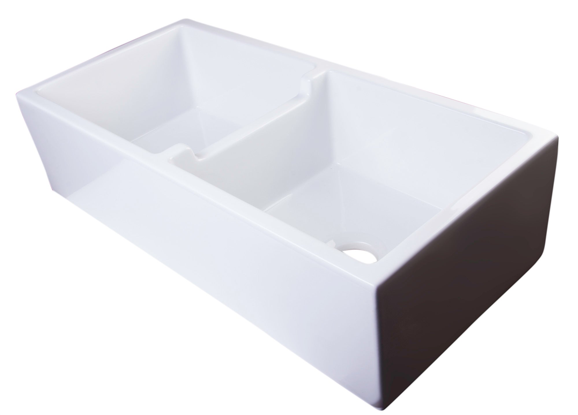 ALFI brand AB3918DB Smooth Apron Thick Wall Fireclay Double Bowl Farm Sink