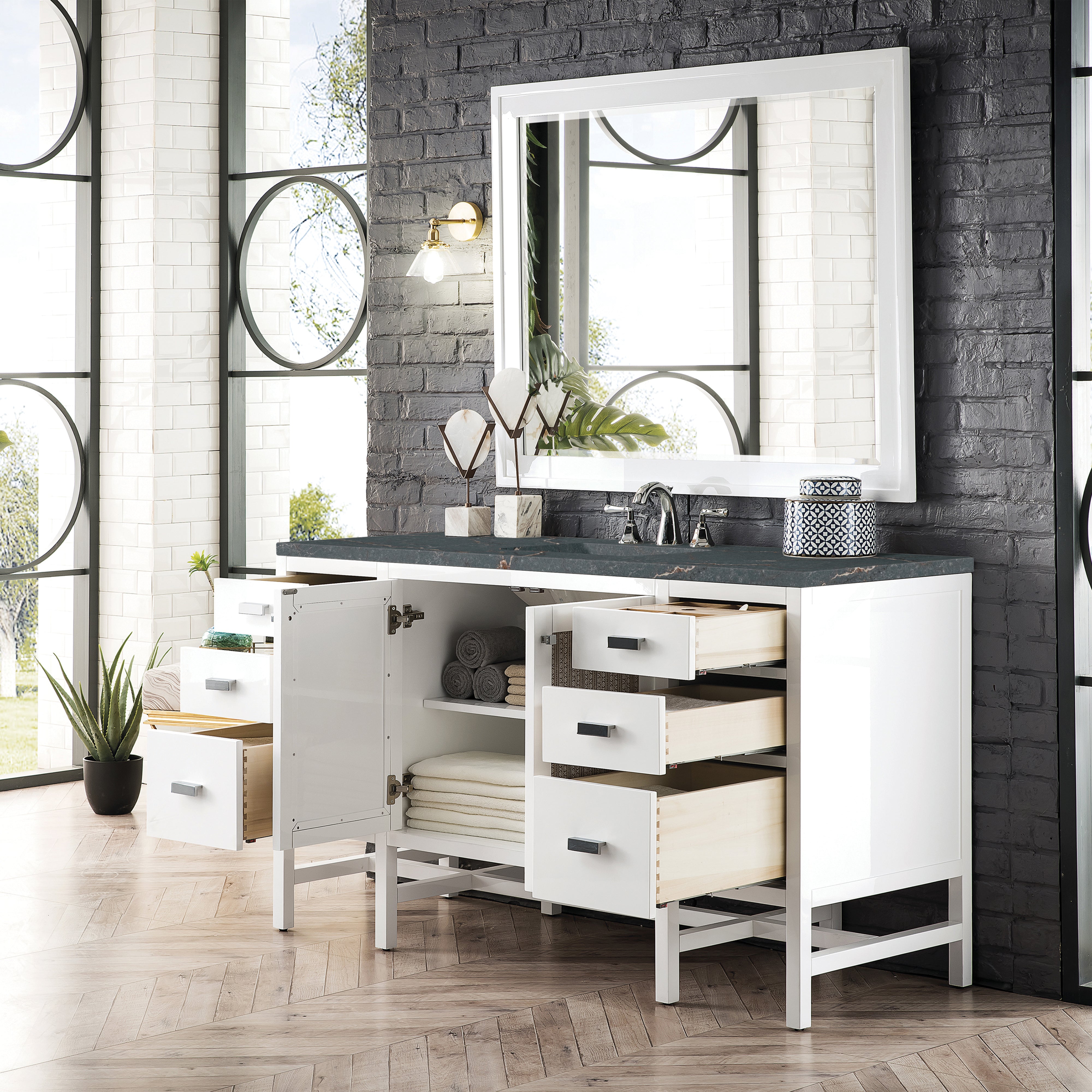 James Martin Addison 60" Single Vanity in Glossy White with 3cm Countertop