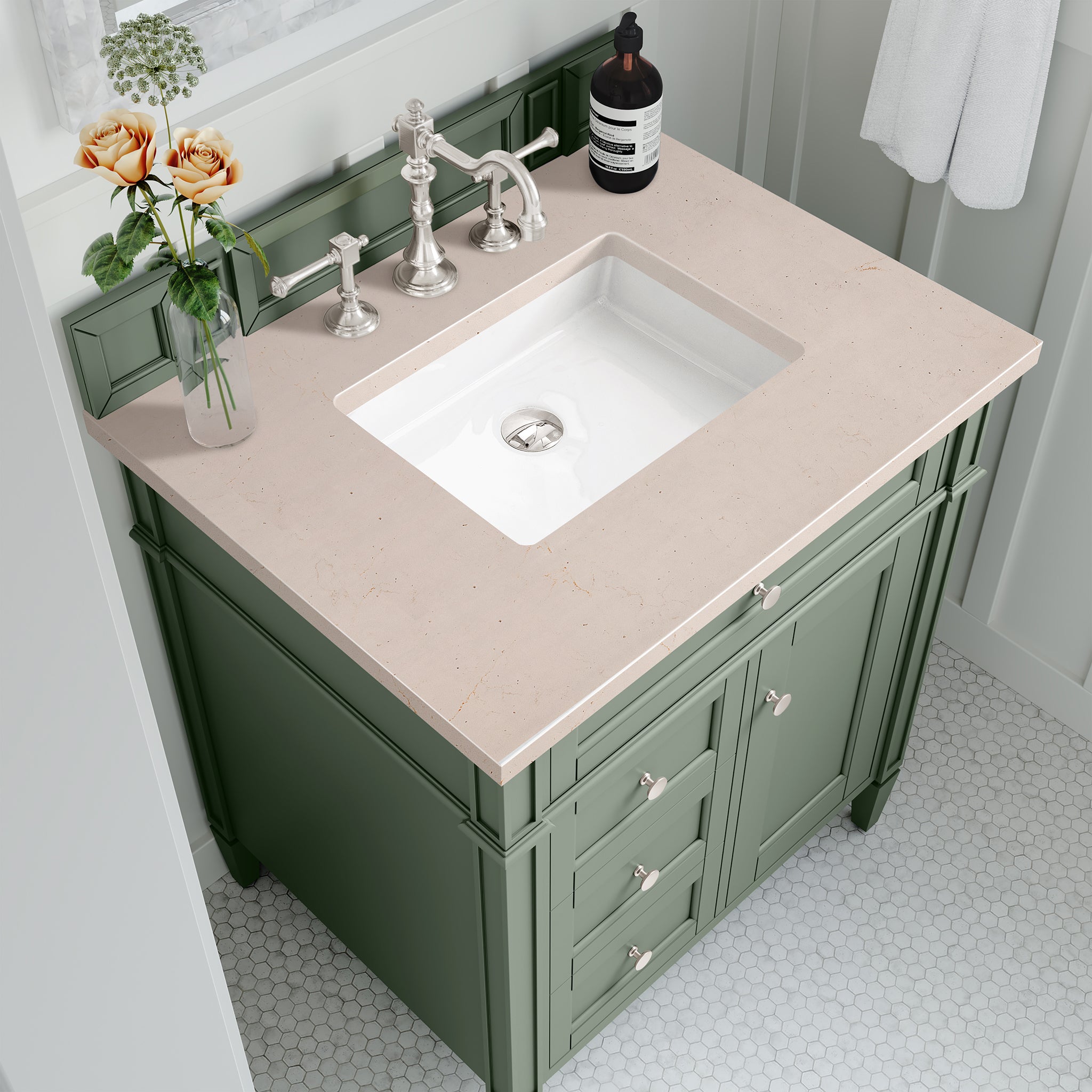 James Martin Brittany 30" Single Vanity in Smokey Celadon with 3cm Countertop