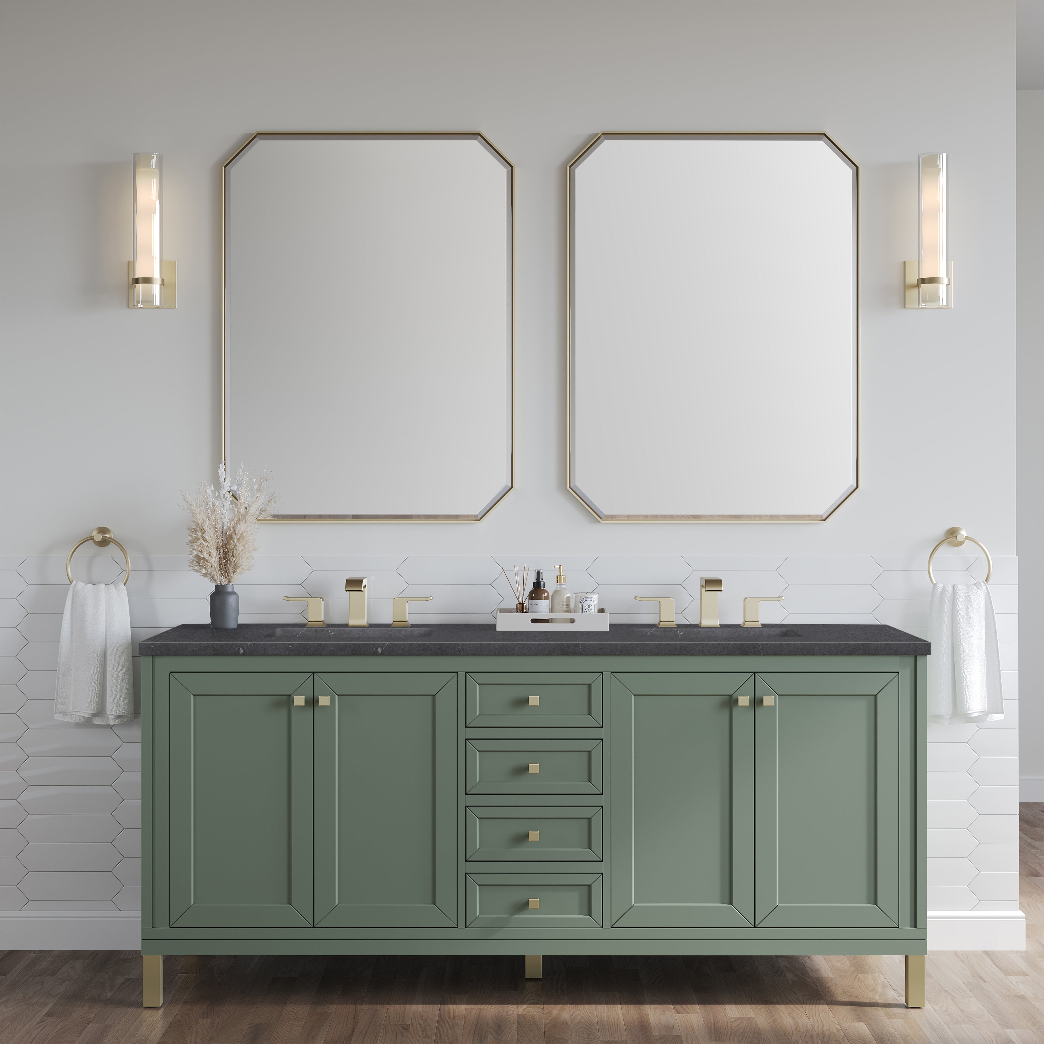 James Martin Chicago 72" Double Vanity in Smokey Celadon with 3cm Countertop