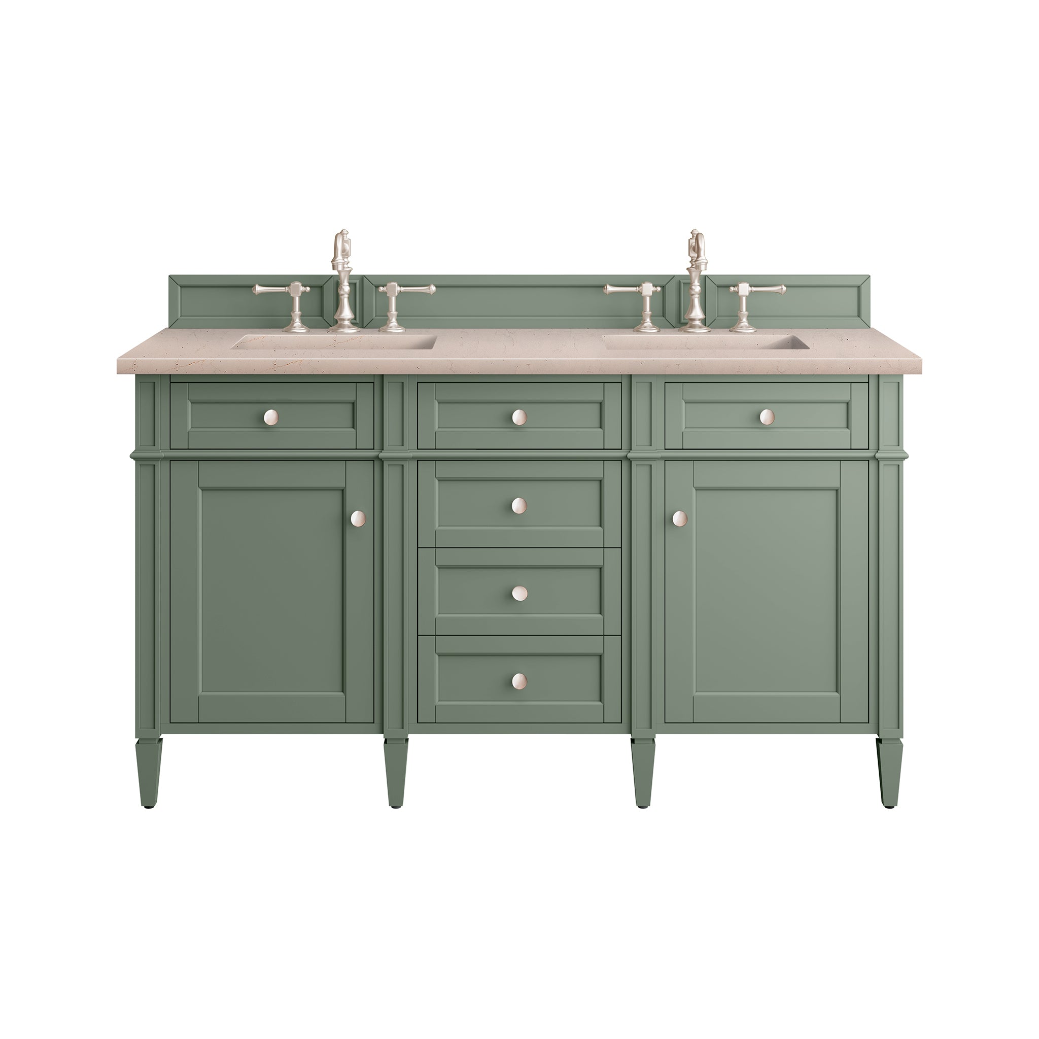 James Martin Brittany 60" Double Vanity in Smokey Celadon with 3cm Countertop