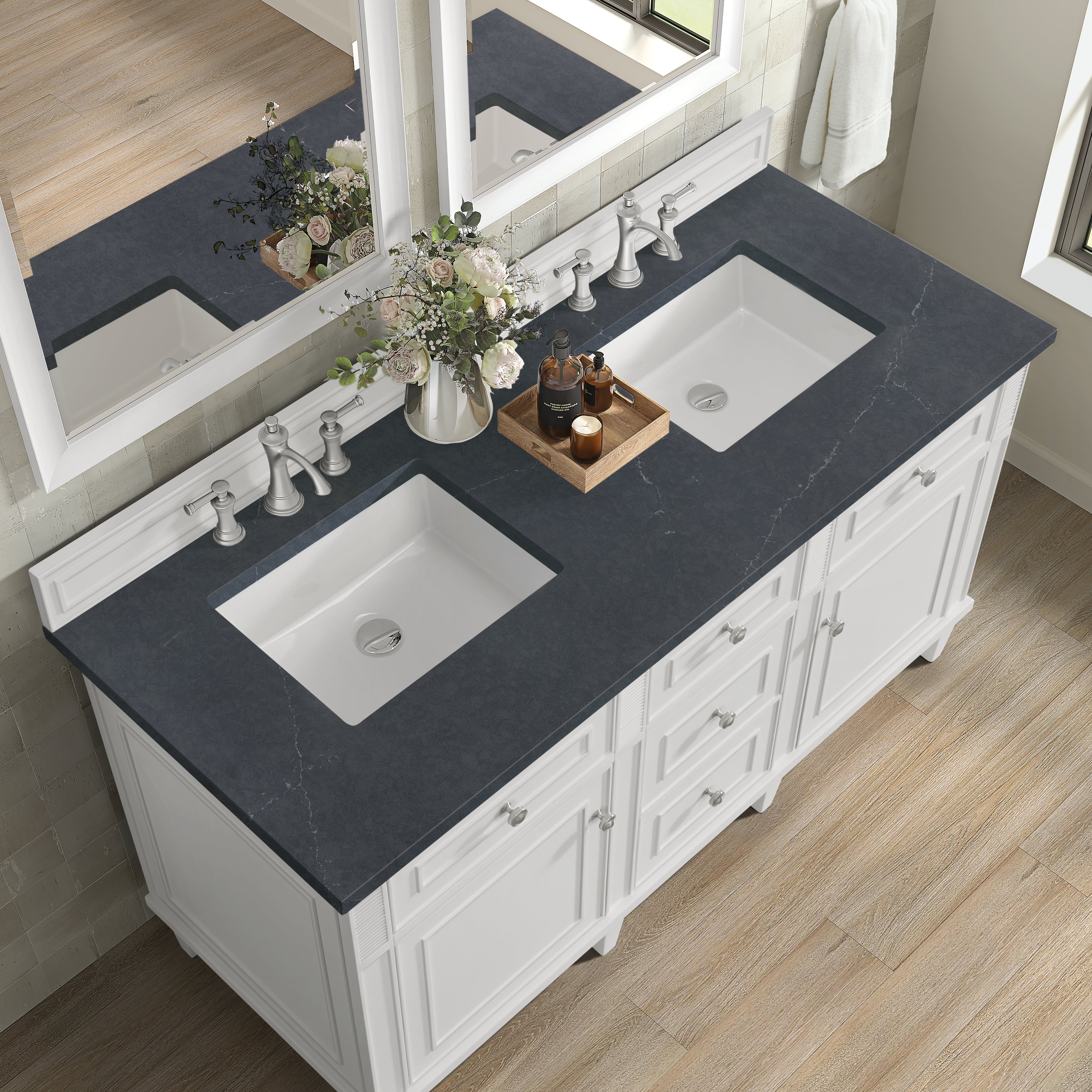 James Martin Lorelai 60" Double Vanity in Bright White with 3cm Countertop