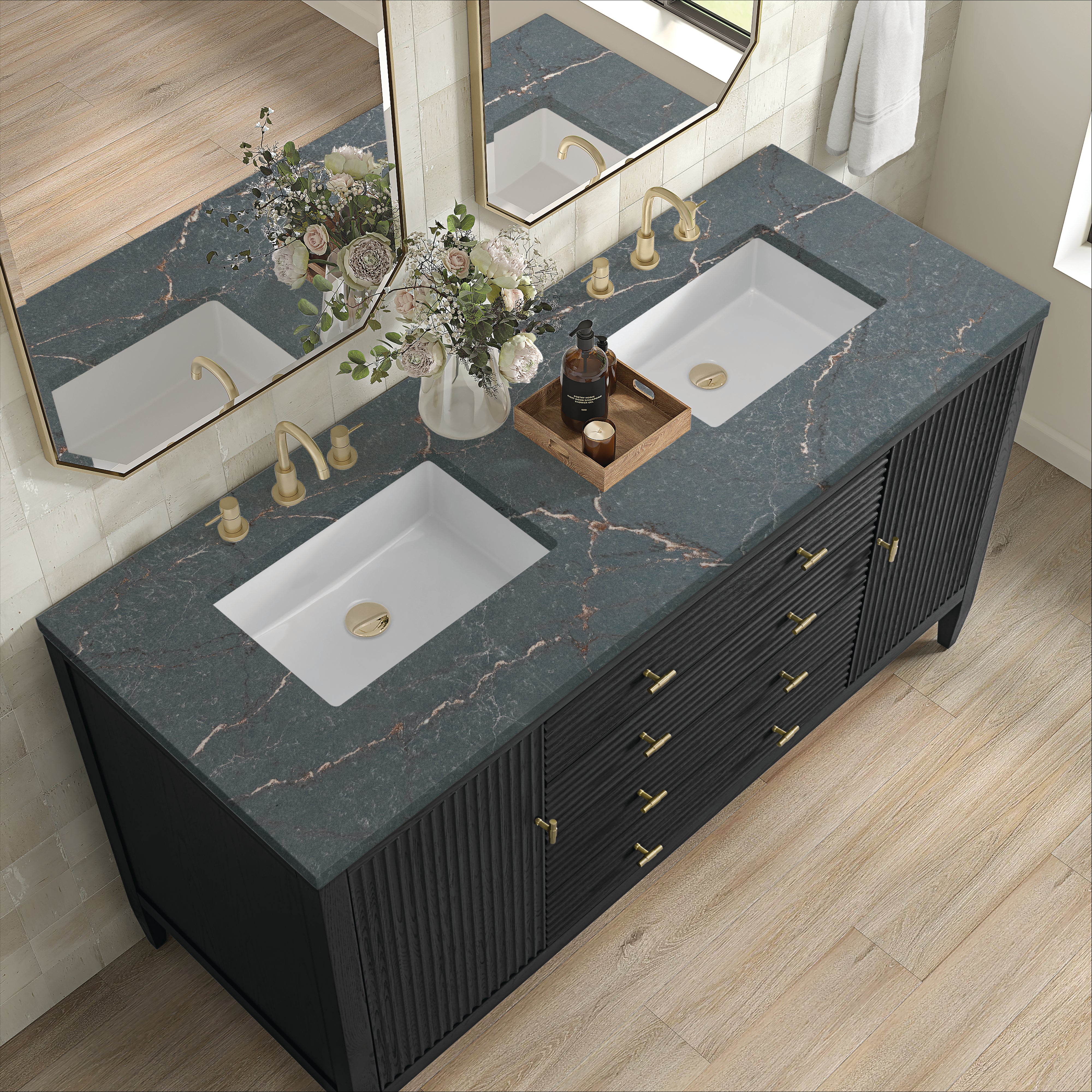 James Martin Myrrin 60" Double Vanity in Carbon Oak with 3cm Countertop