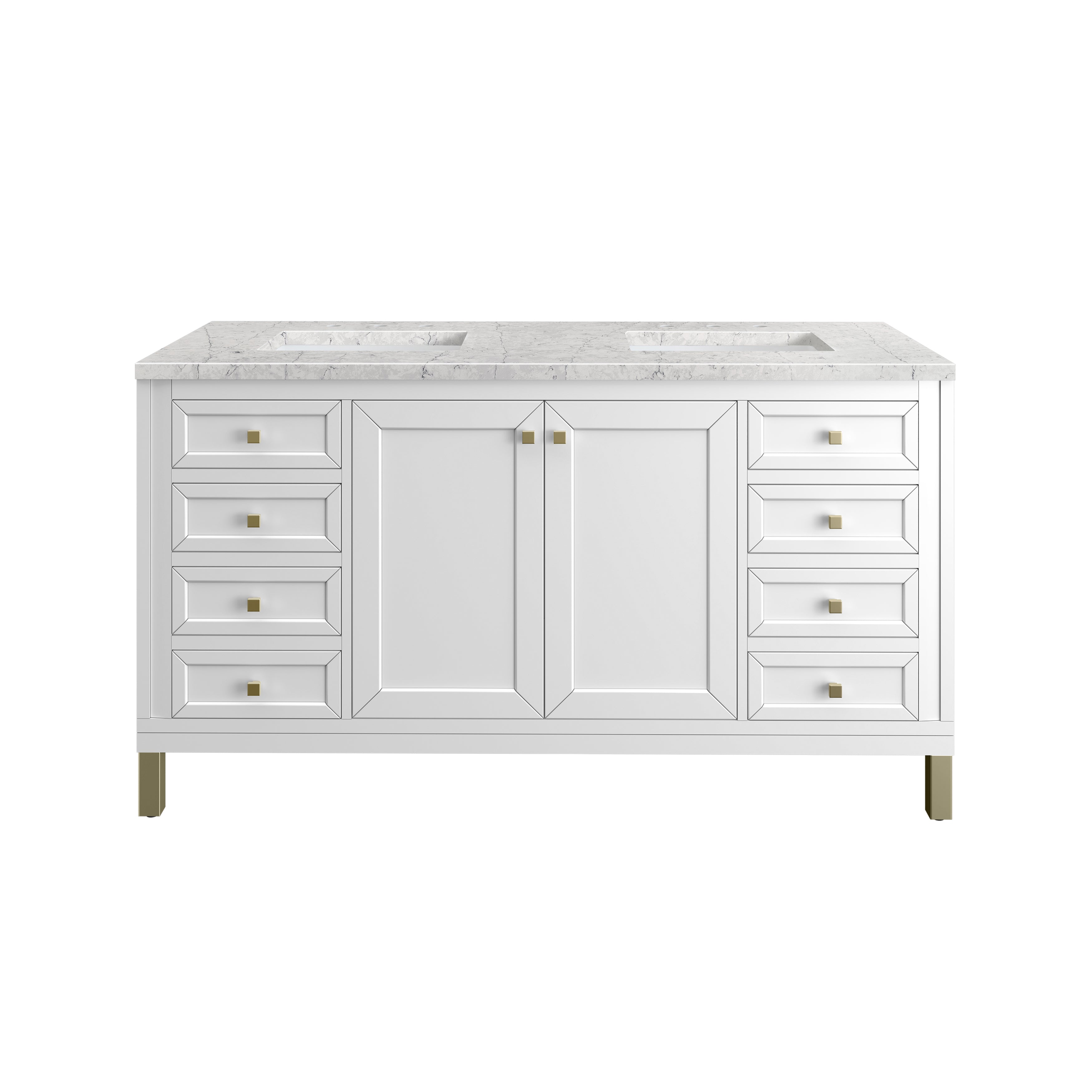 James Martin Chicago 60" Double Vanity in Glossy White with 3cm Countertop and FreePower Wireless Charger