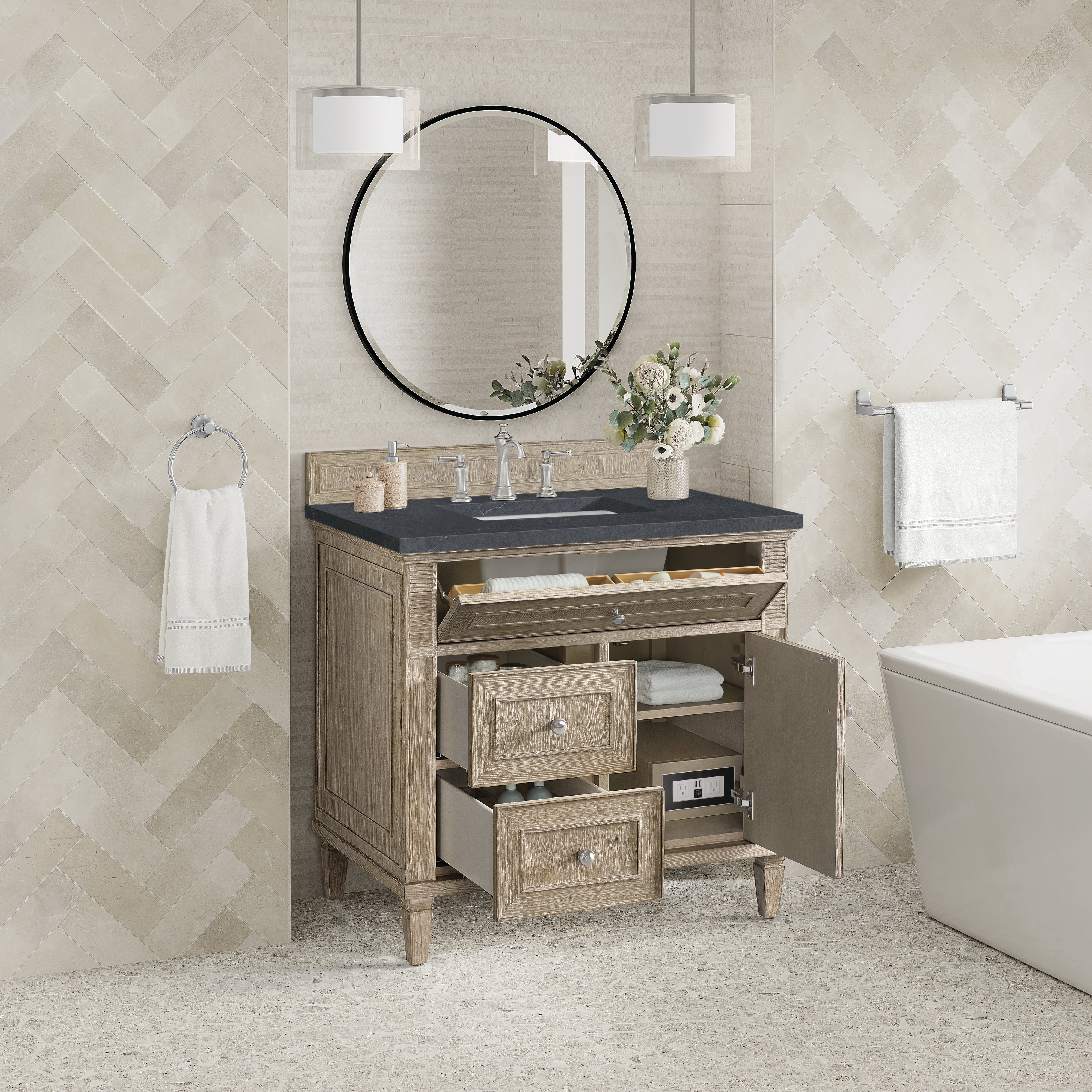 James Martin Lorelai 36" Single Vanity in Whitewashed Oak with 3cm Countertop
