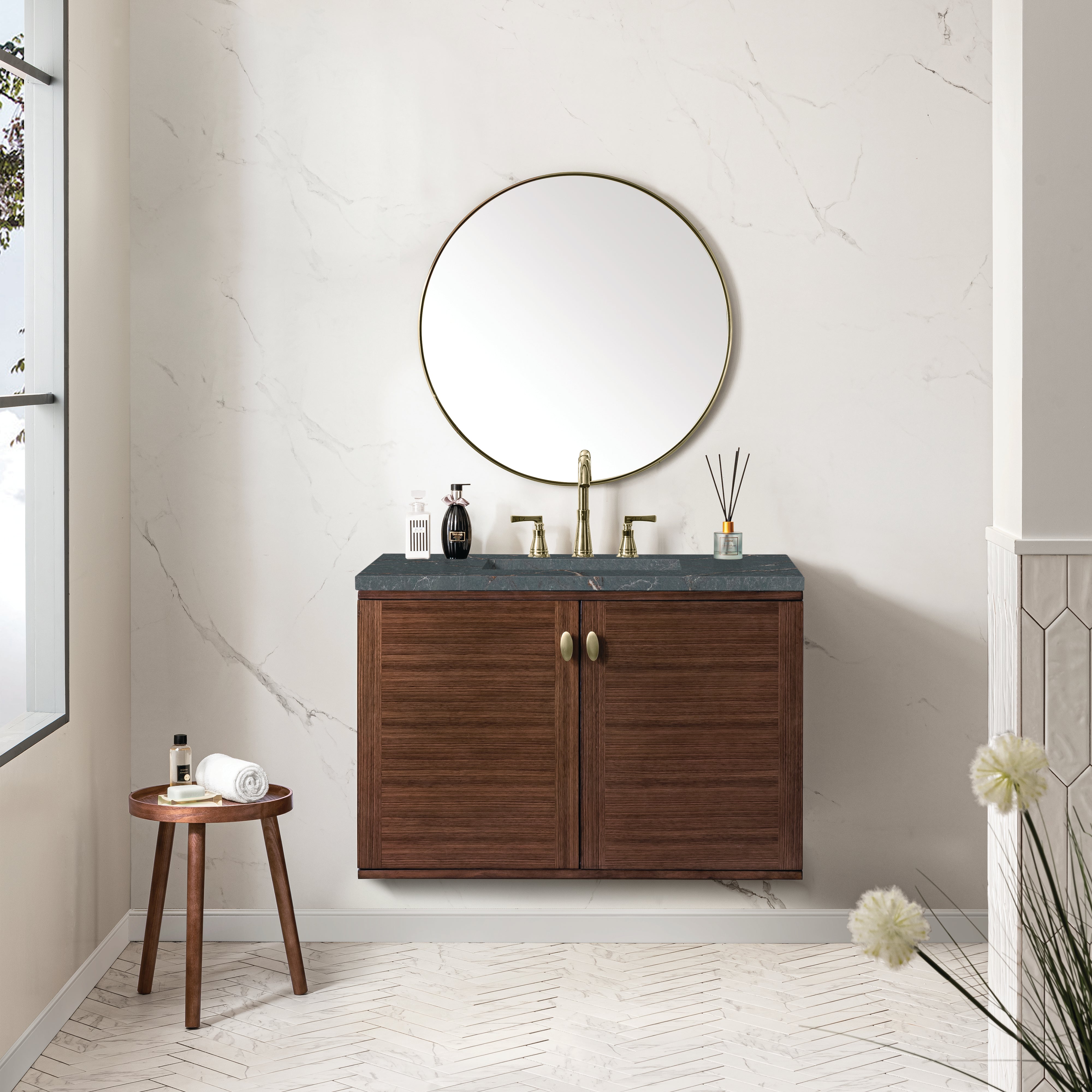 James Martin Amberly 36" Single Vanity in Mid-Century Walnut with 3cm Countertop