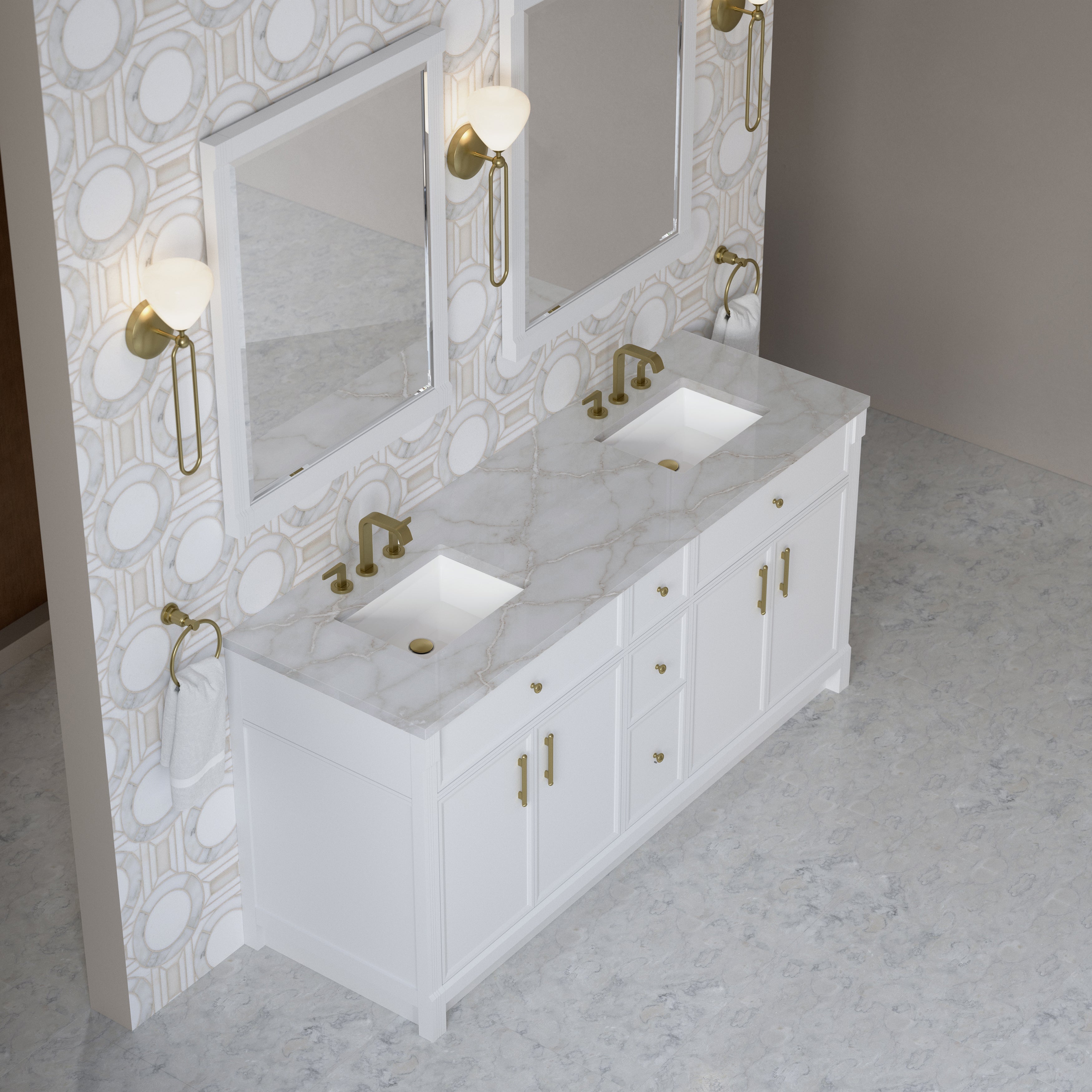 James Martin Bellshire 72" Double Vanity in Bright White with 3cm Countertop