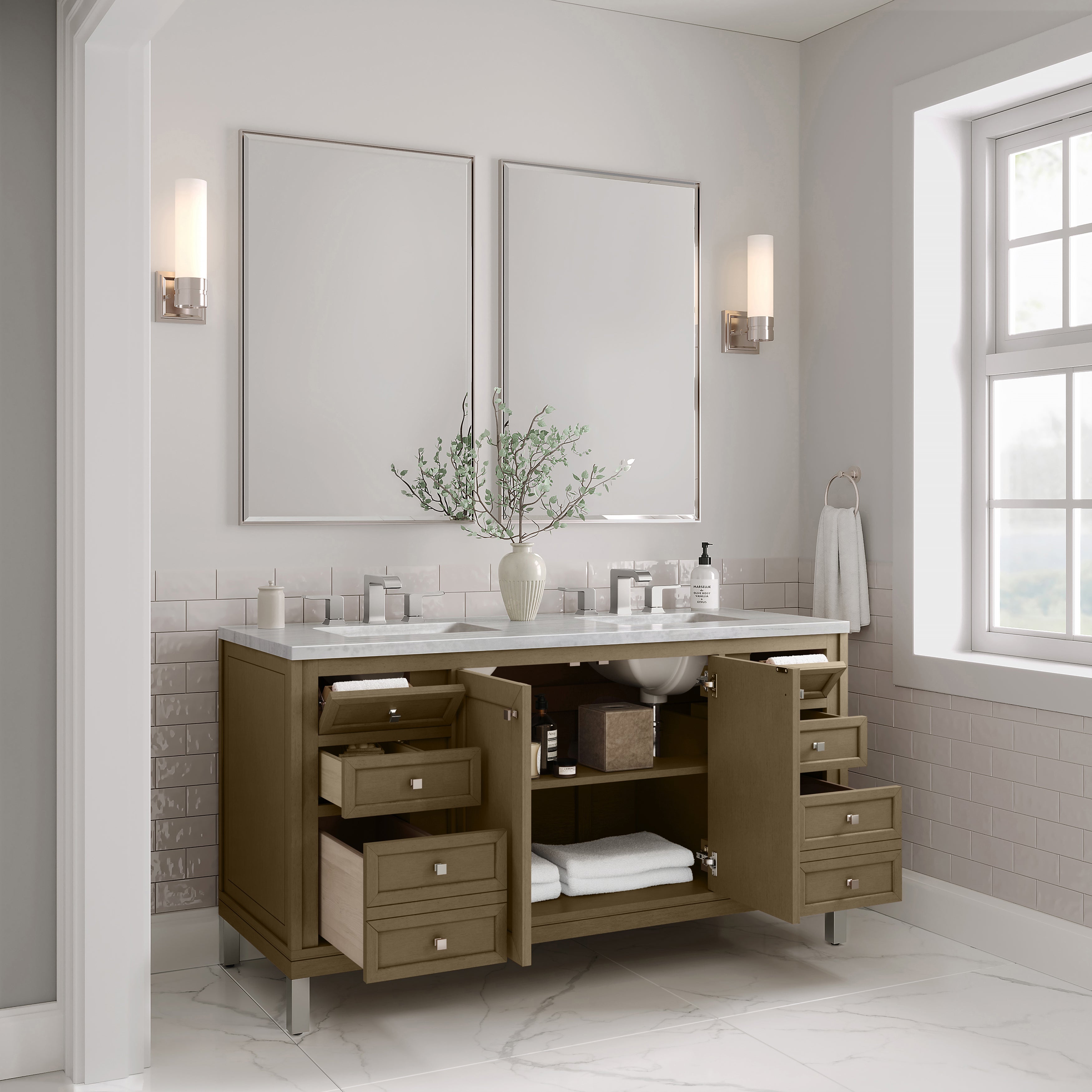 James Martin Chicago 60" Double Vanity in Walnut Whisper with 3cm Countertop