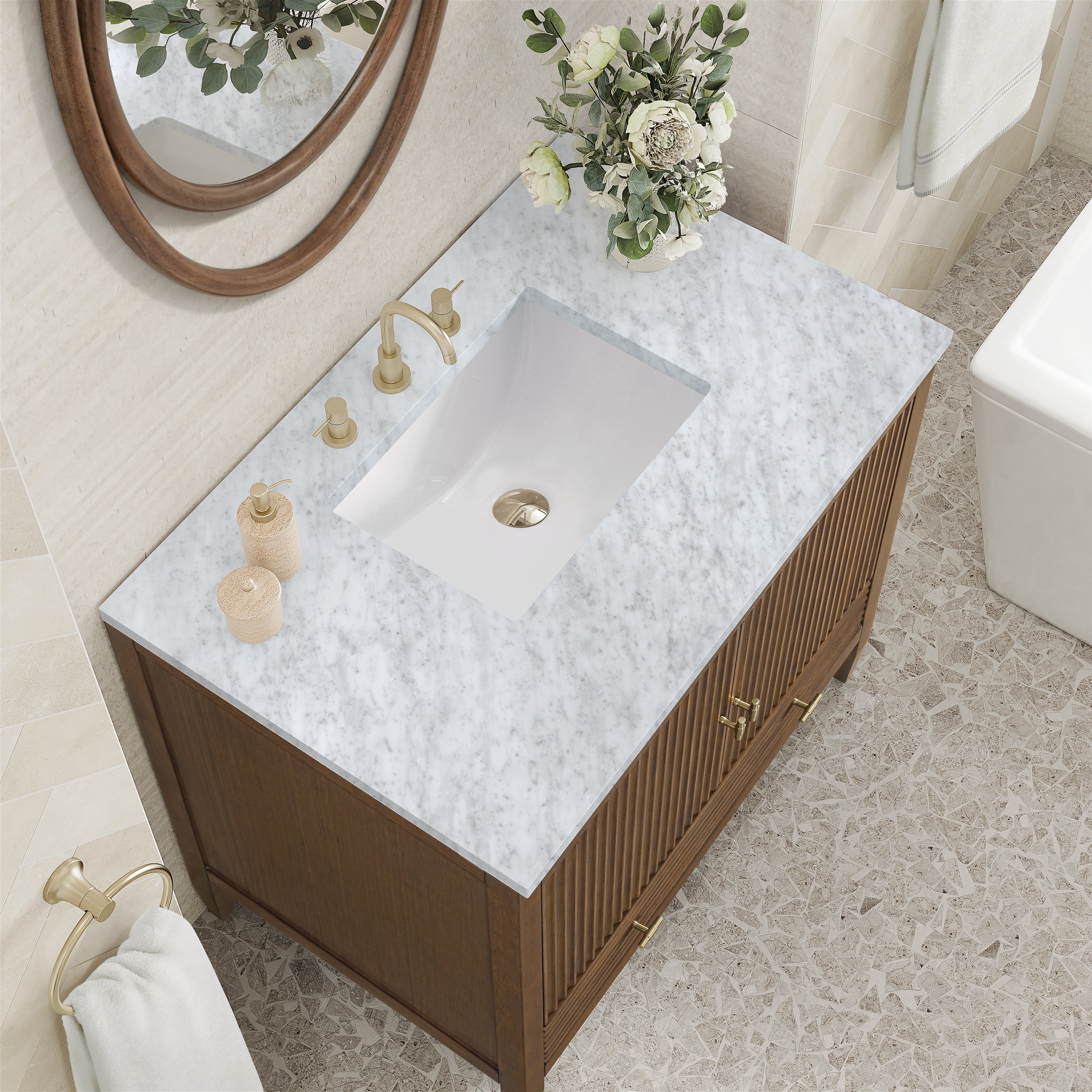 James Martin Myrrin 36" Vanity in Mid Century Walnut with 3cm Countertop