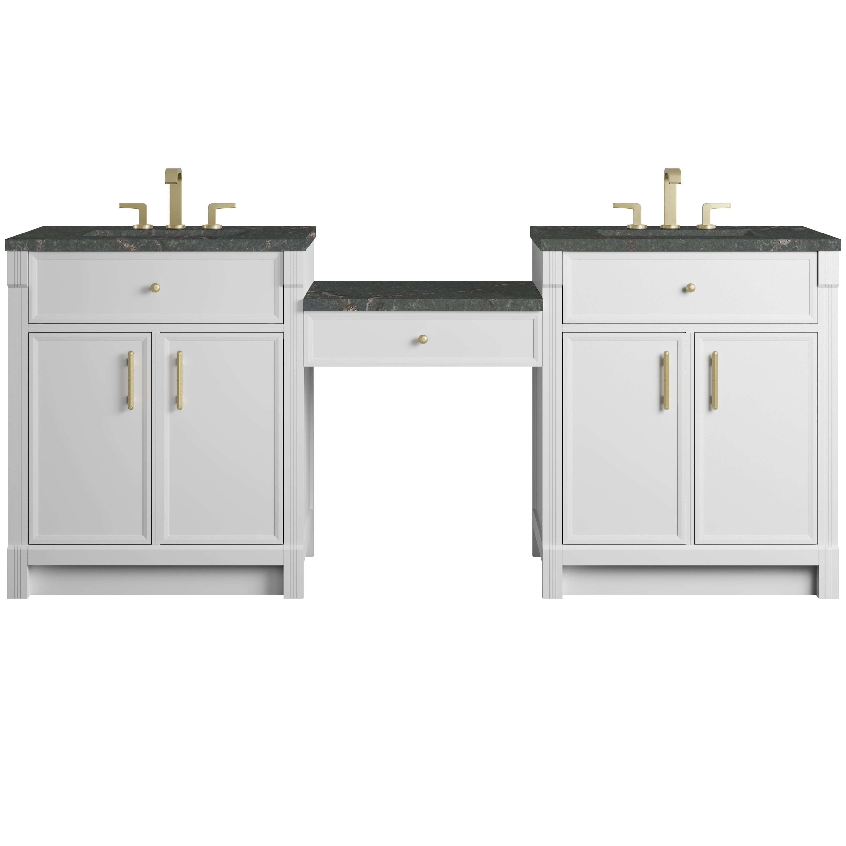 James Martin Bellshire 84" Dual Vanity Set with 24" Make-Up Counter in Bright White with 3cm Countertop