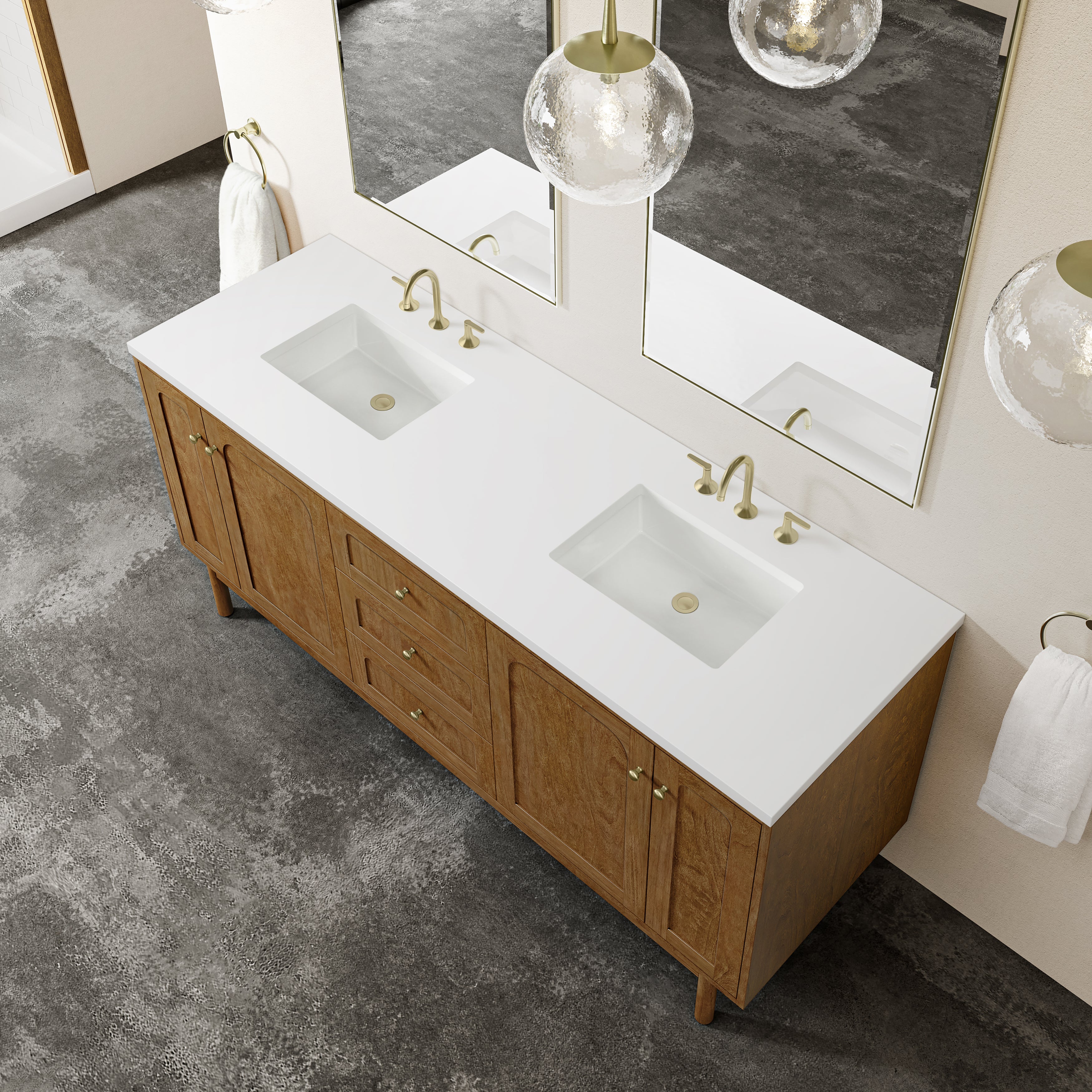 James Martin Laurent 72" Double Vanity in Honey Oak with 3cm Countertop